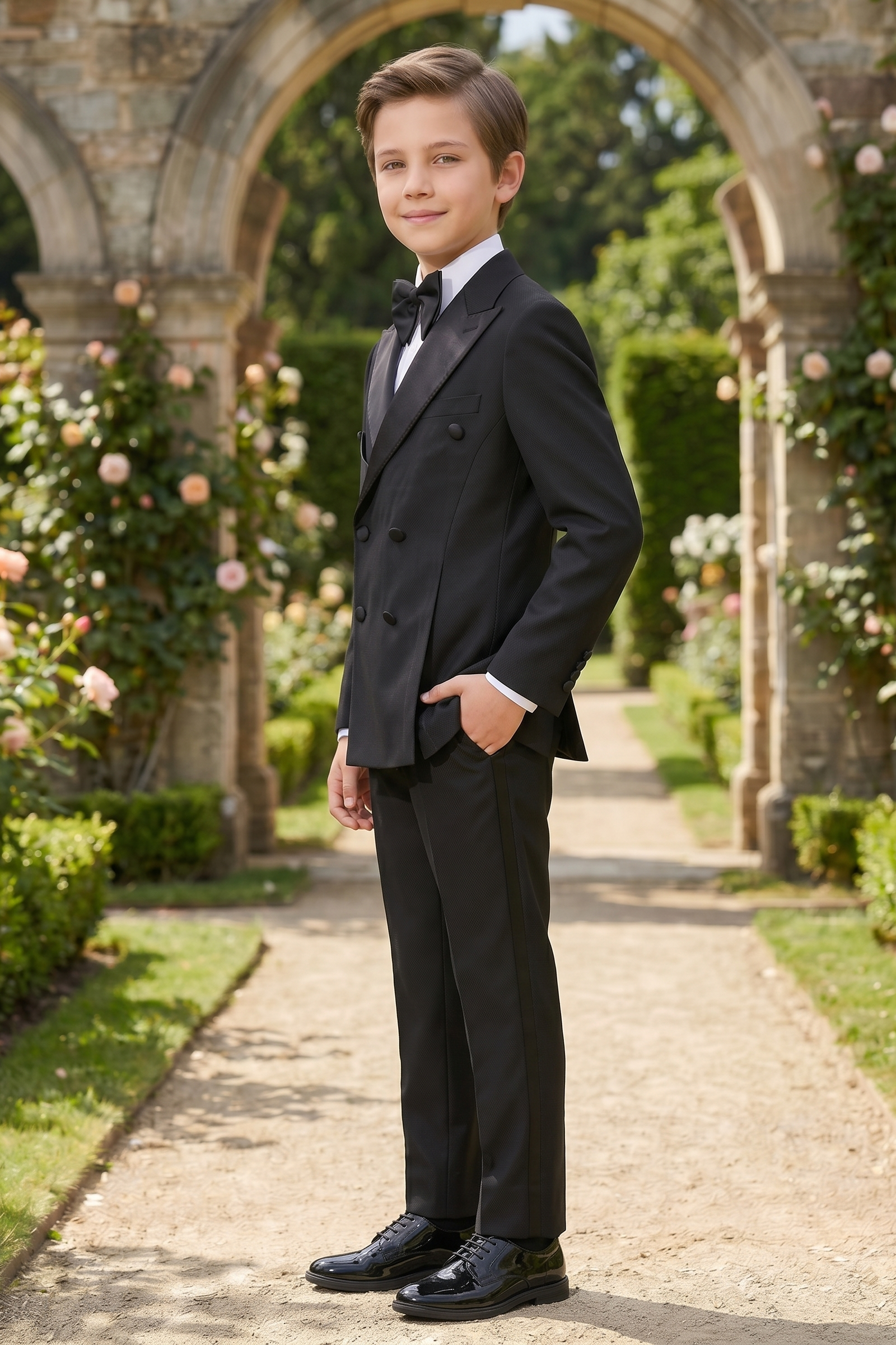 Black Blended Satin Double-Breasted 2-Piece Suit