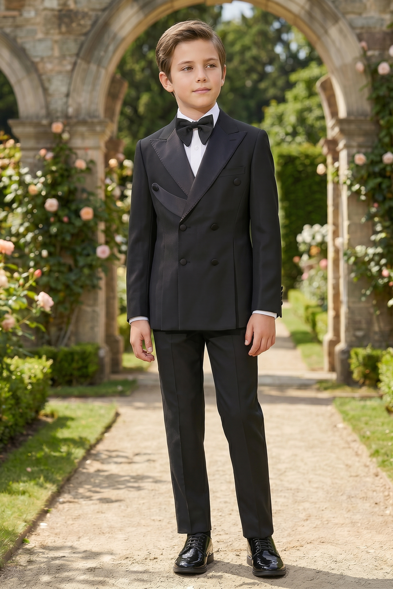 Black Blended Satin Double-Breasted 2-Piece Suit
