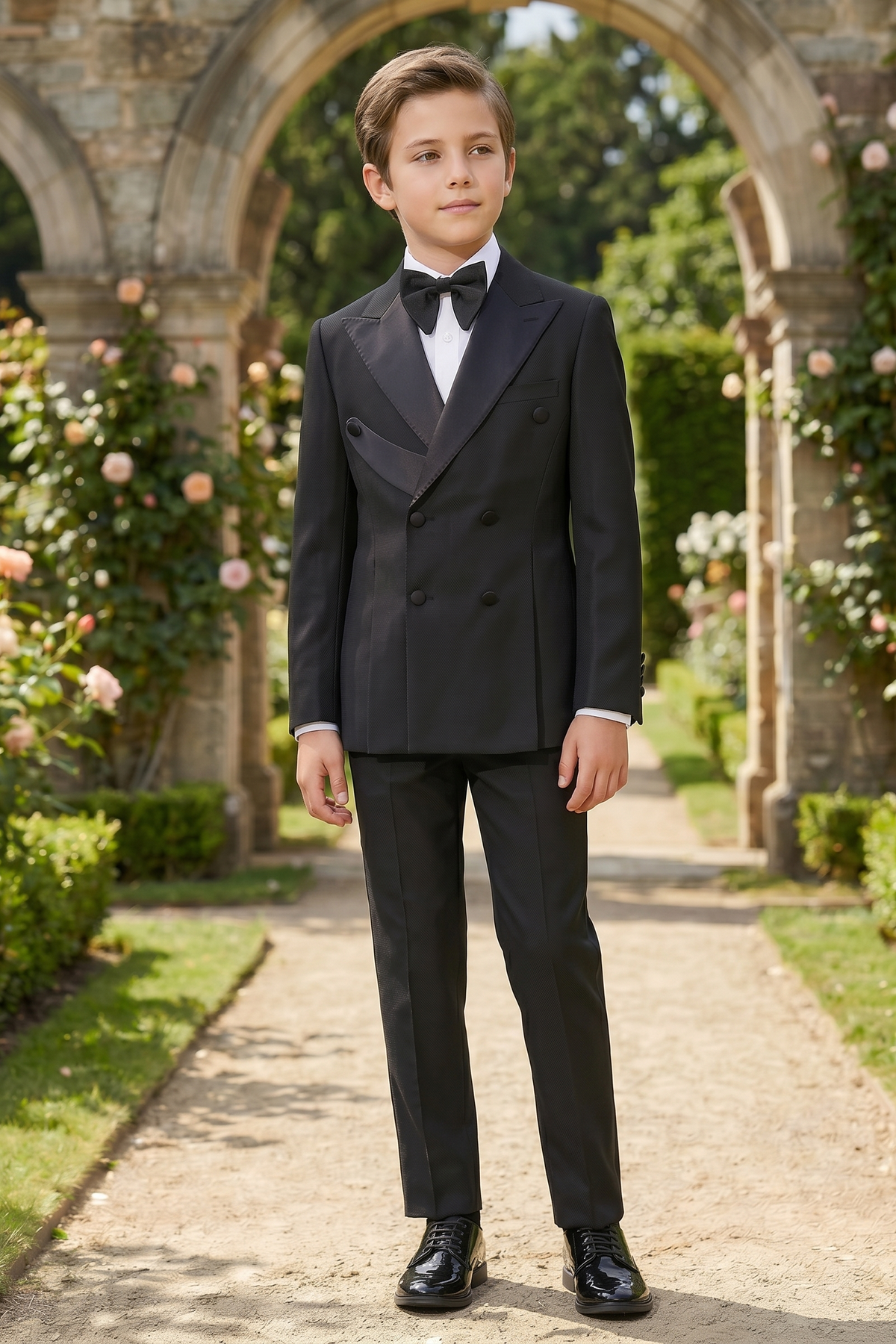 Black Blended Satin Double-Breasted 2-Piece Suit