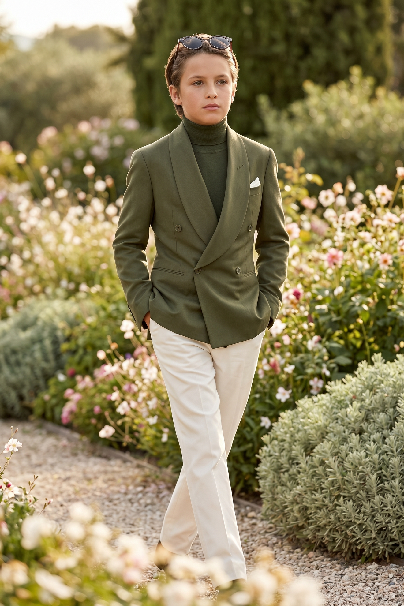 Olive Green Cotton And Linen Double-Breasted Suit Jacket