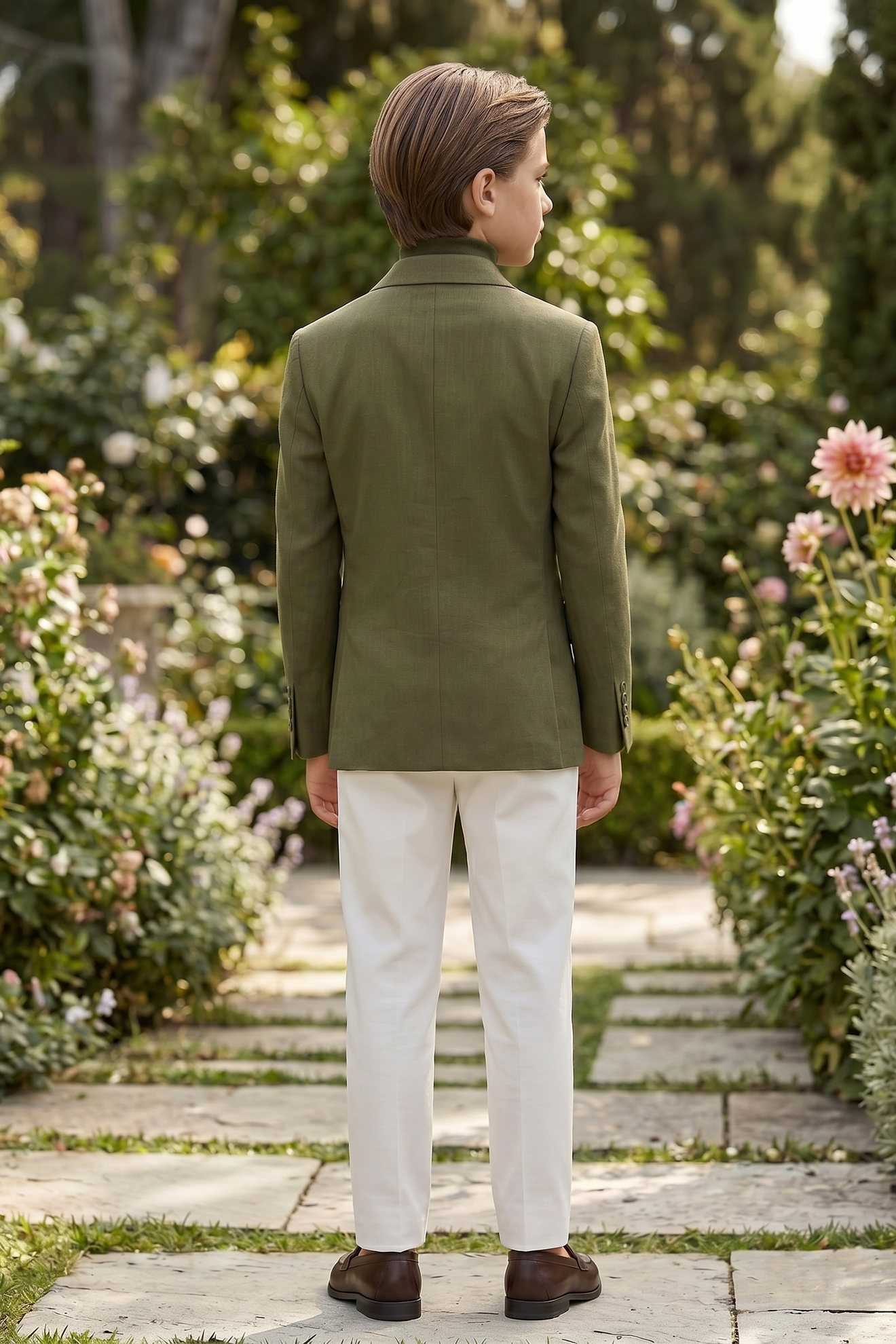Olive Green Cotton And Linen Double-Breasted Suit Jacket
