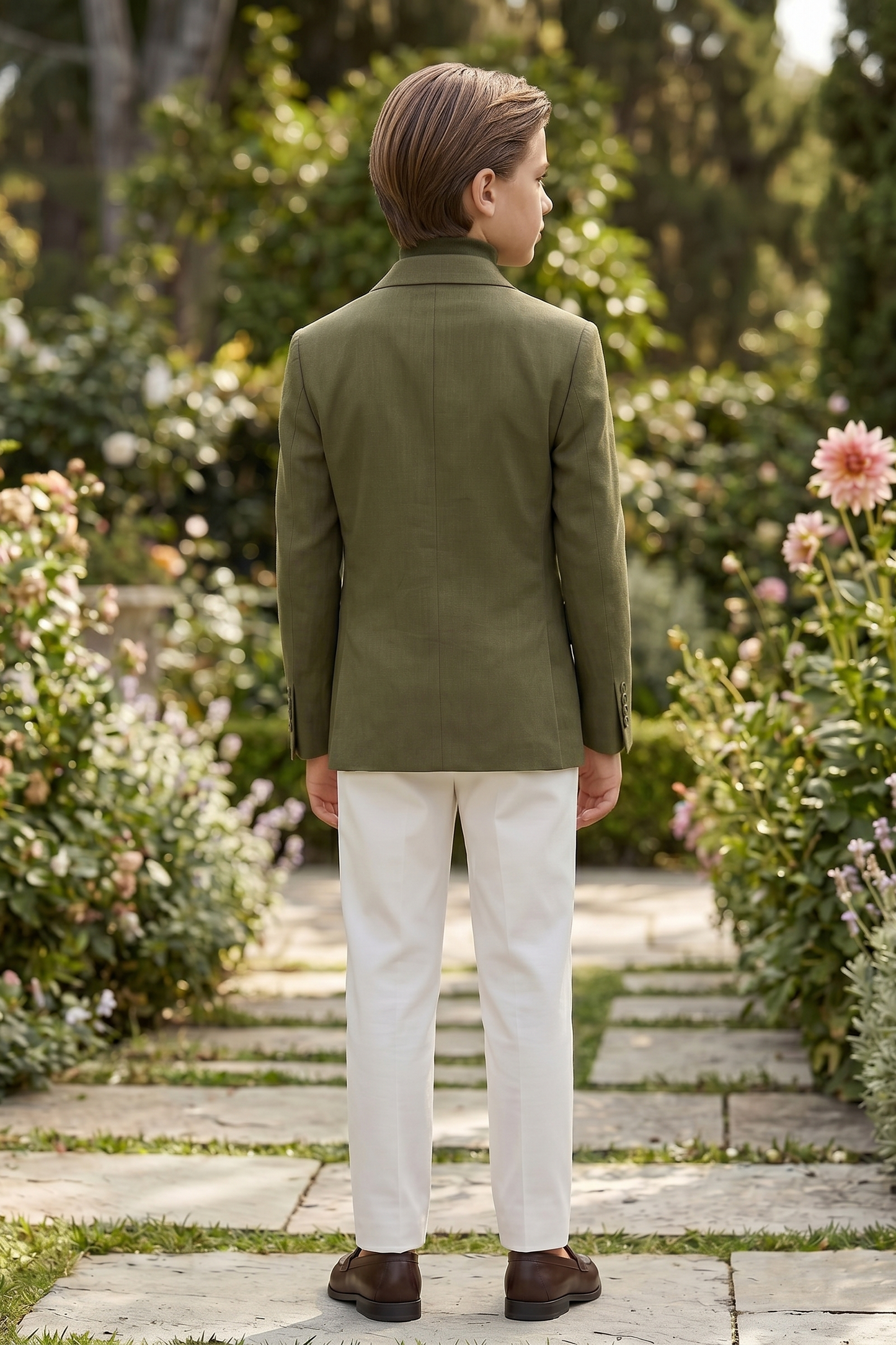 Olive Green Cotton And Linen Double-Breasted Suit Jacket