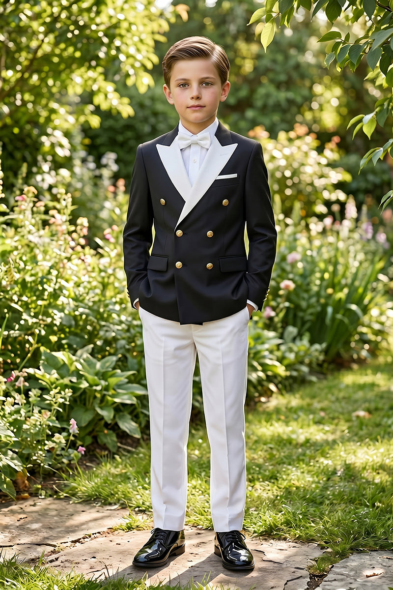 Boys Black & White Double-Breasted Tuxedo 2-piece Suit