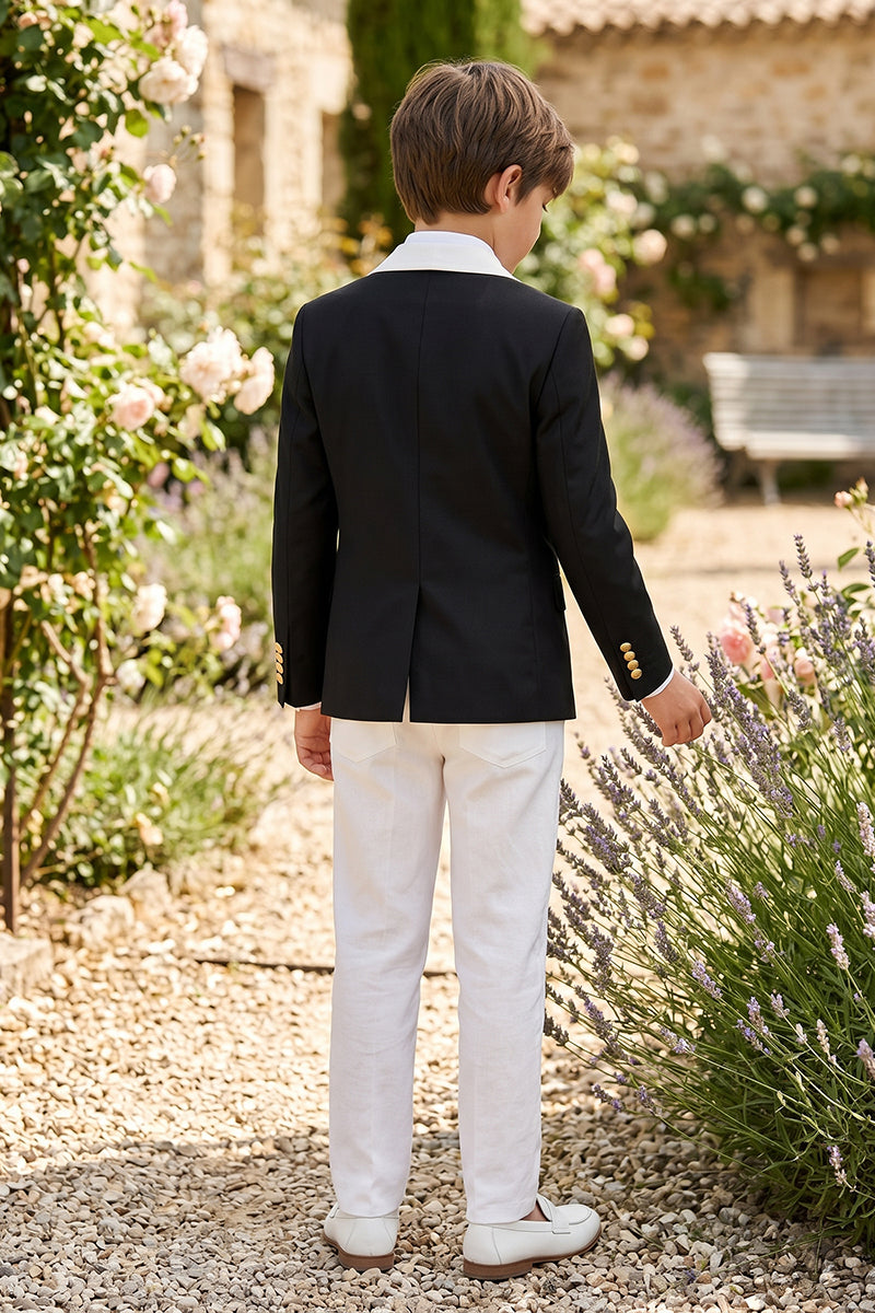 Boys Black & White Double-Breasted Tuxedo 2-piece Suit