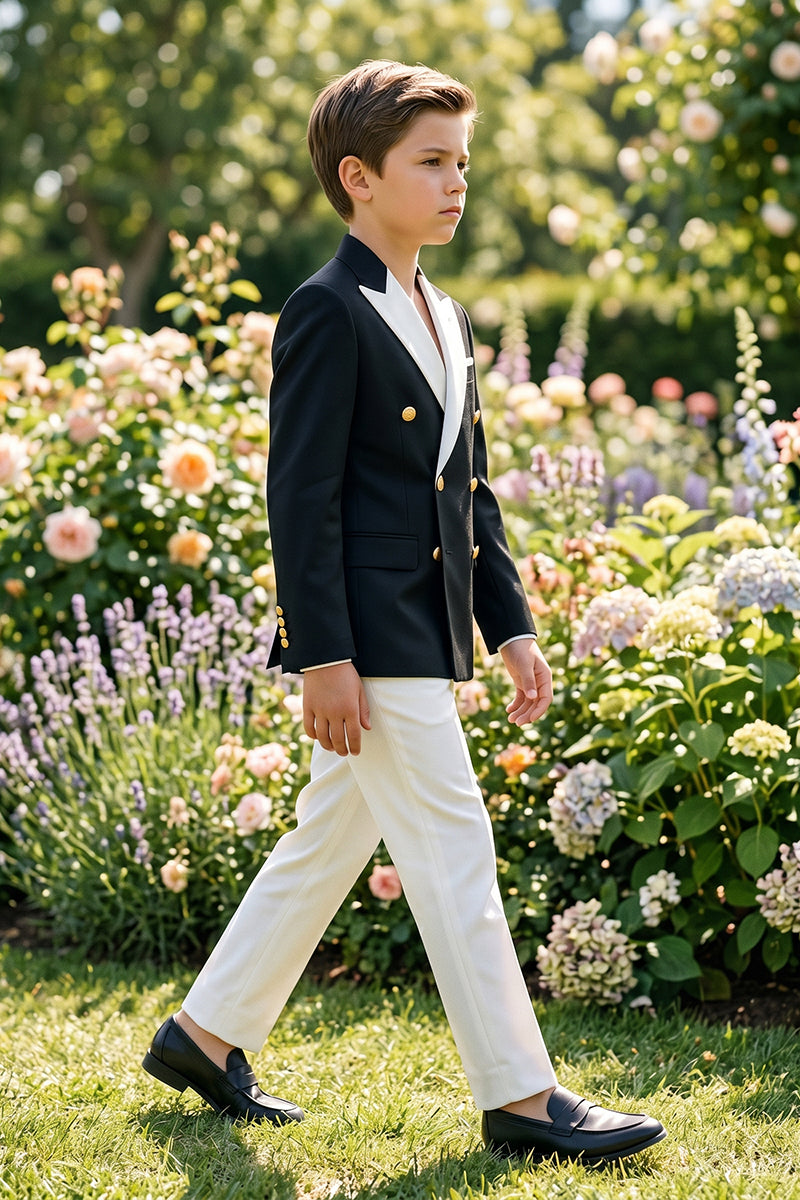 Boys Black & White Double-Breasted Tuxedo 2-piece Suit