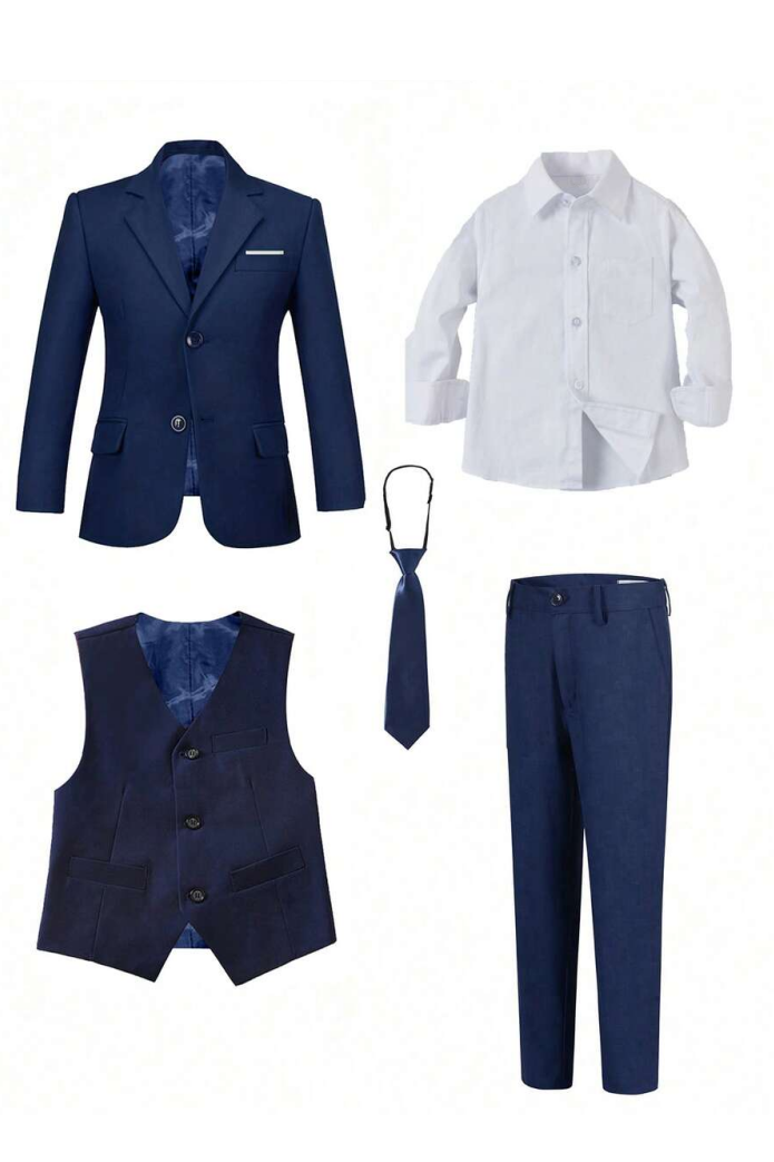 Navy Blue Single-Breasted 5-Piece Suit