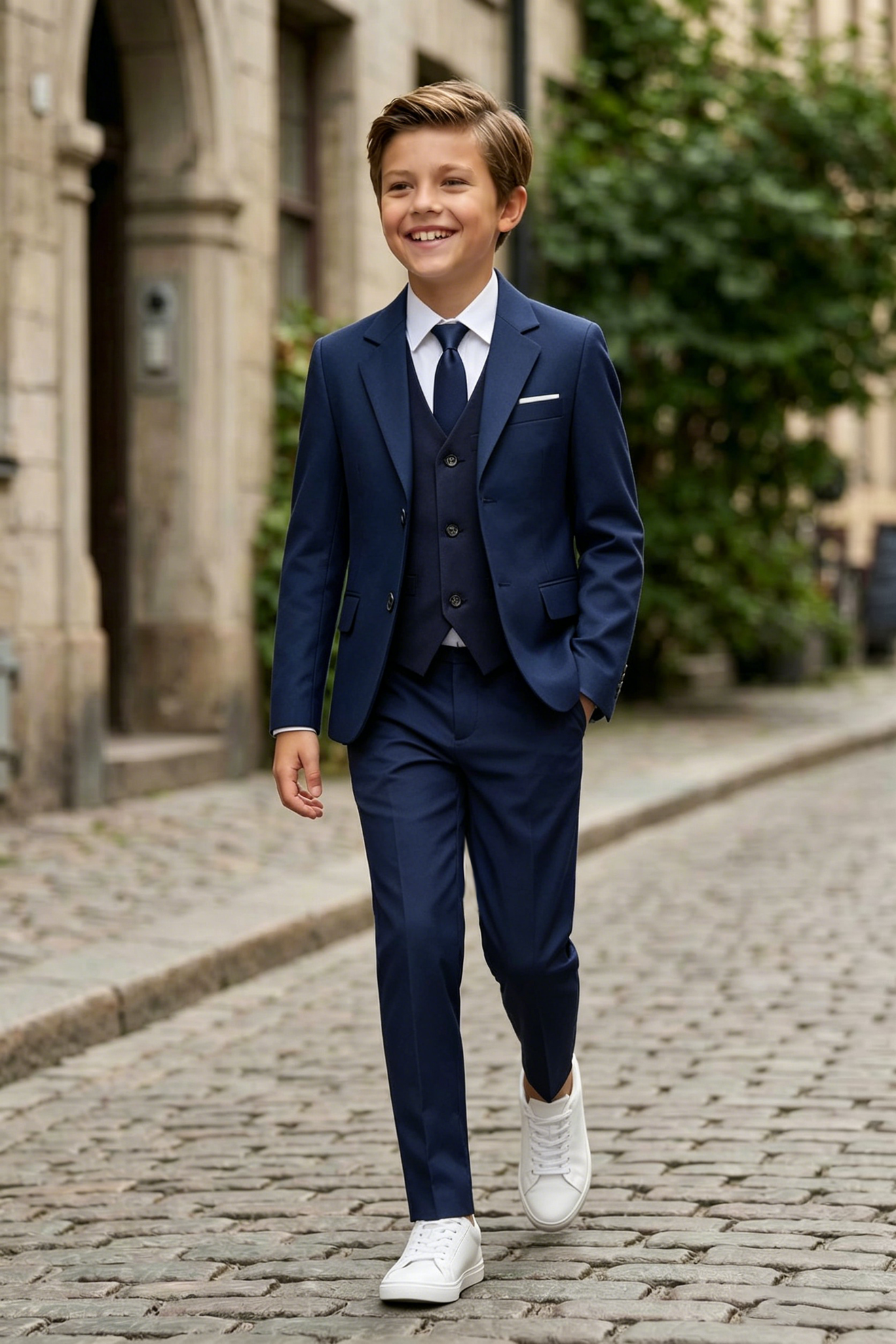 Navy Blue Single-Breasted 5-Piece Suit