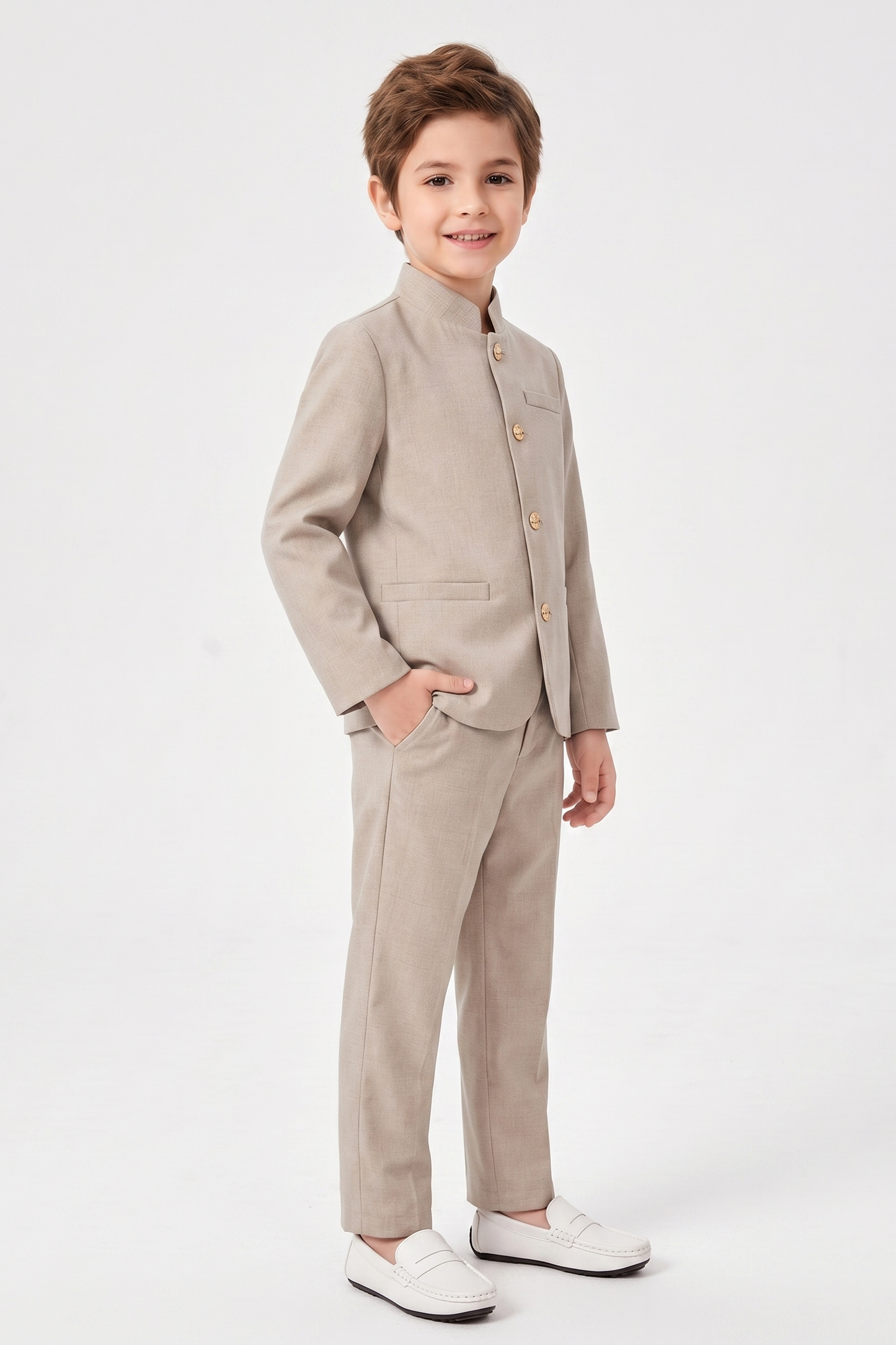 Oatmeal-Colored Cotton-Linen Single-Breasted 2-Piece Suit