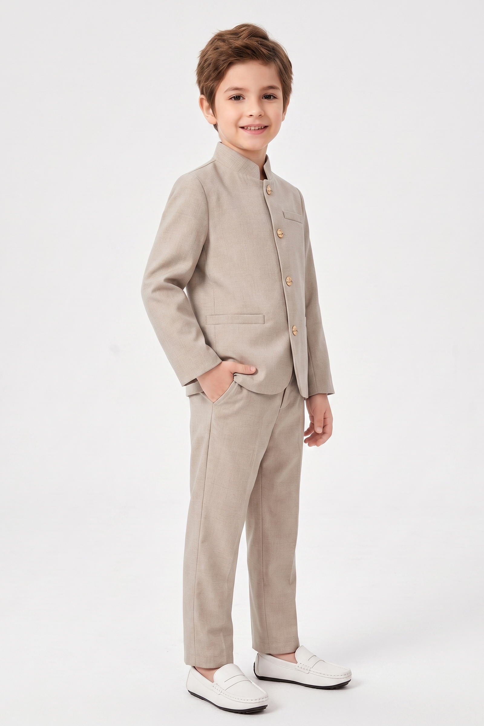 Oatmeal-Colored Cotton-Linen Single-Breasted 2-Piece Suit