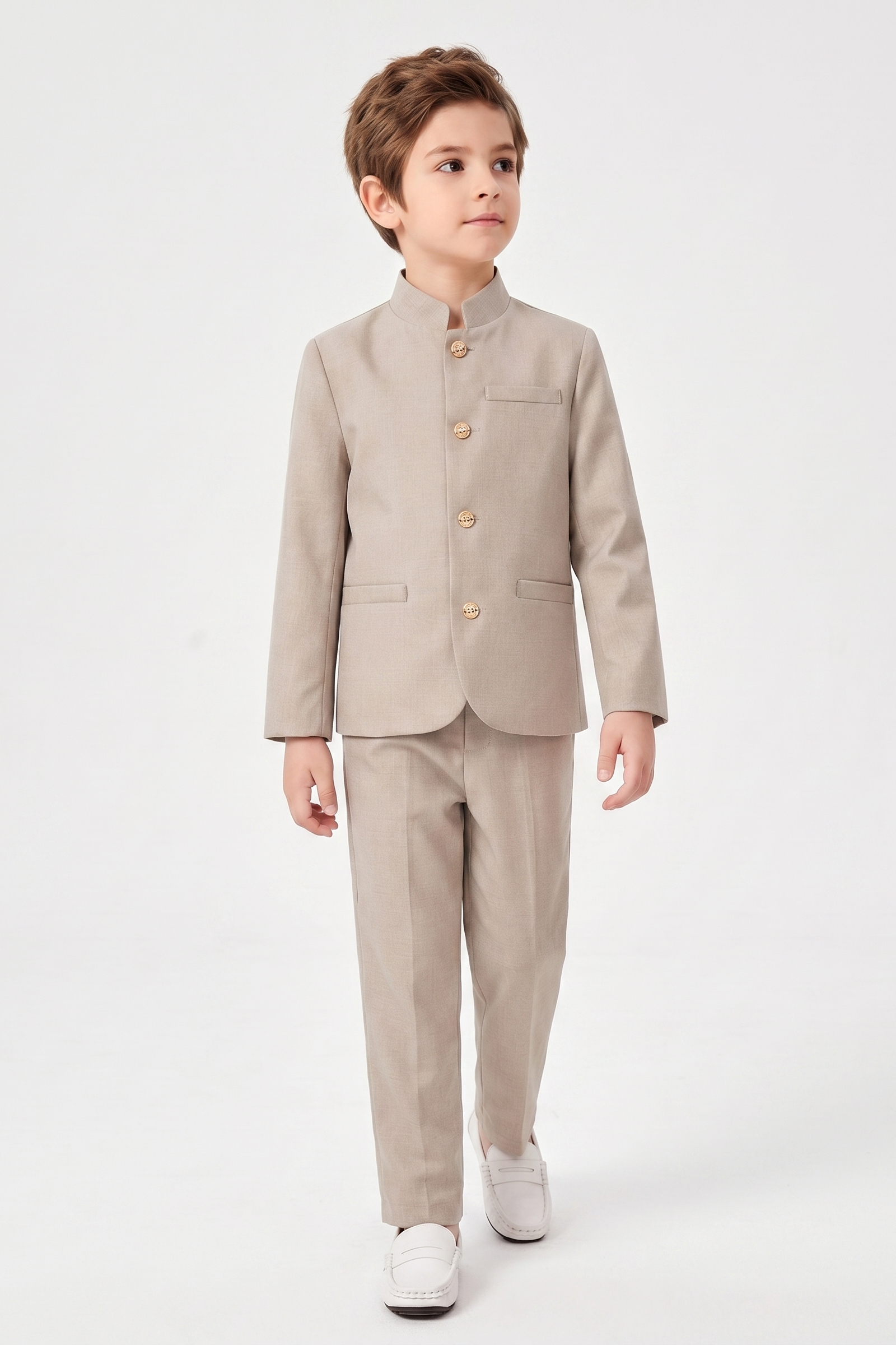 Oatmeal-Colored Cotton-Linen Single-Breasted 2-Piece Suit