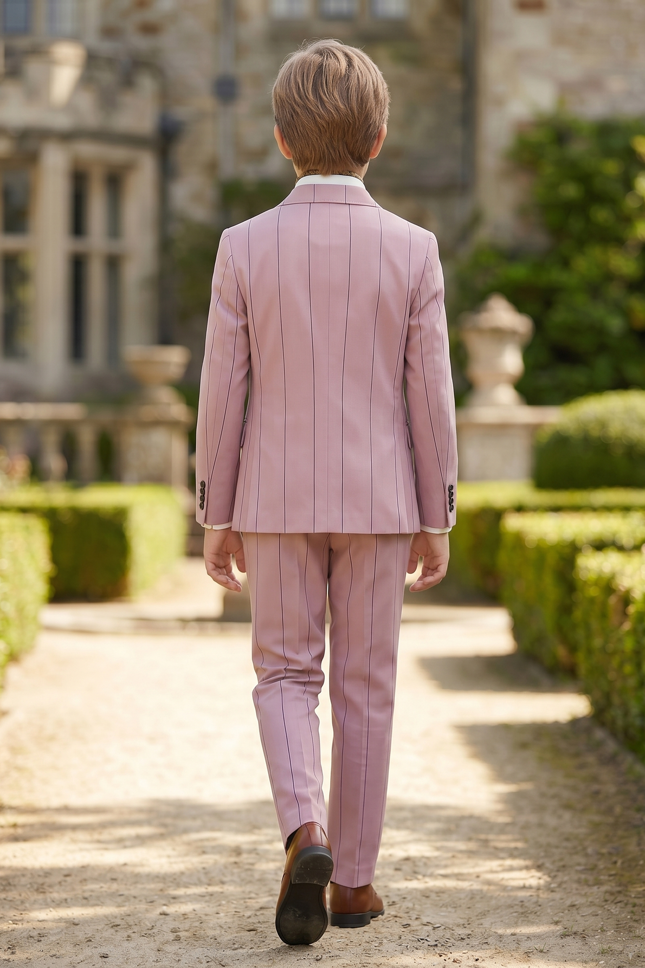Pink Striped Adjustable Belted 2-Piece Suit