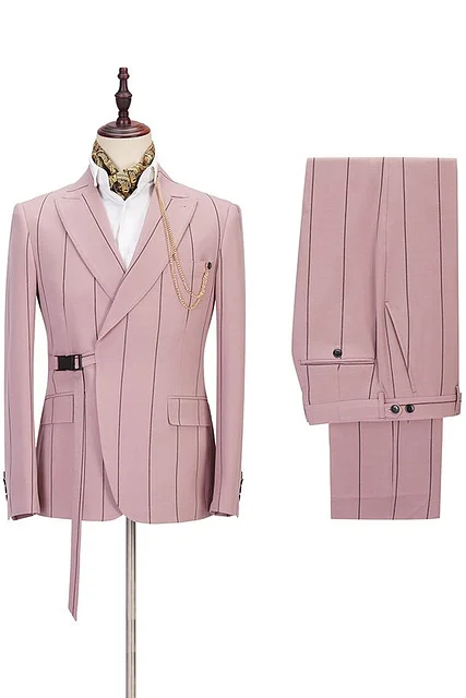 Pink Striped Adjustable Belted 2-Piece Suit