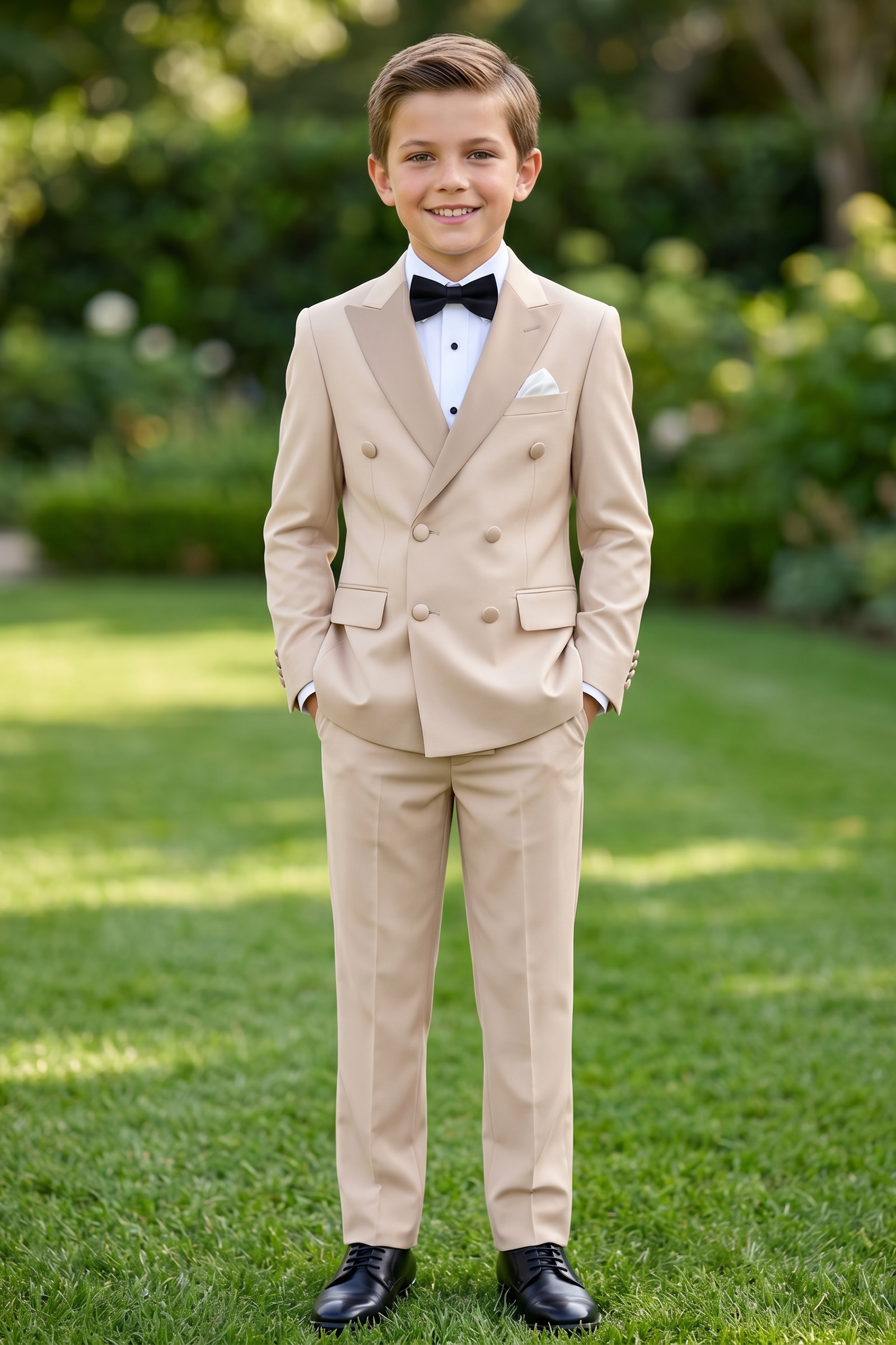 Light Champagne Satin Double-Breasted 2-Piece Suit