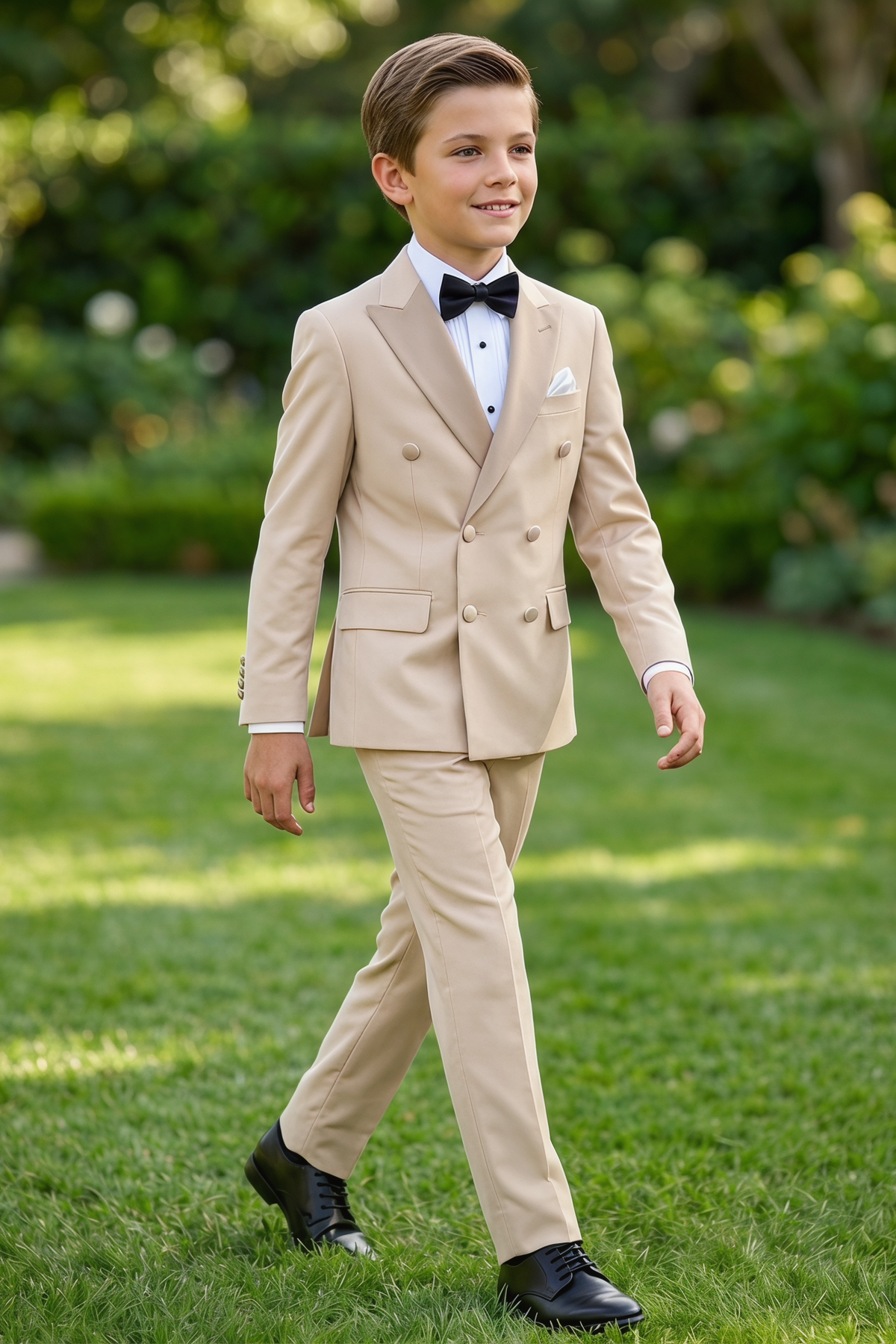 Light Champagne Satin Double-Breasted 2-Piece Suit