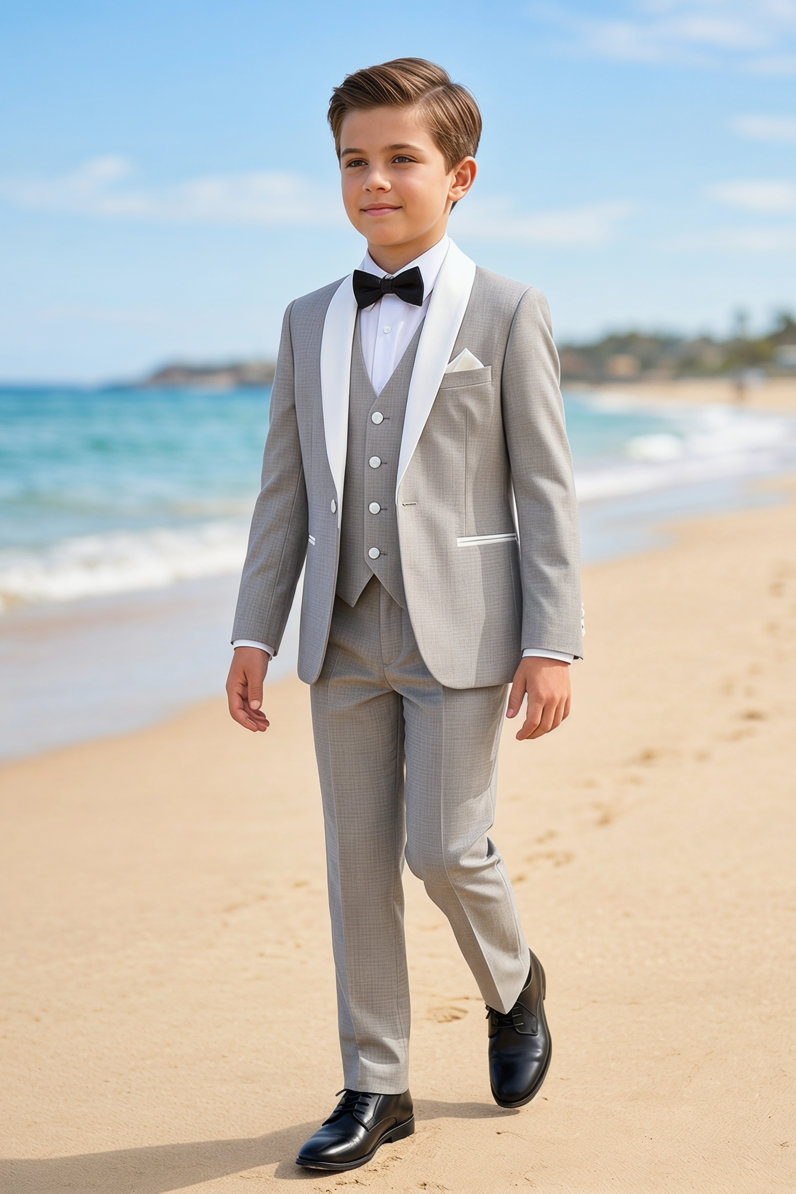 Light Gray And White Cotton Linen Single-Breasted 3-Piece Suit