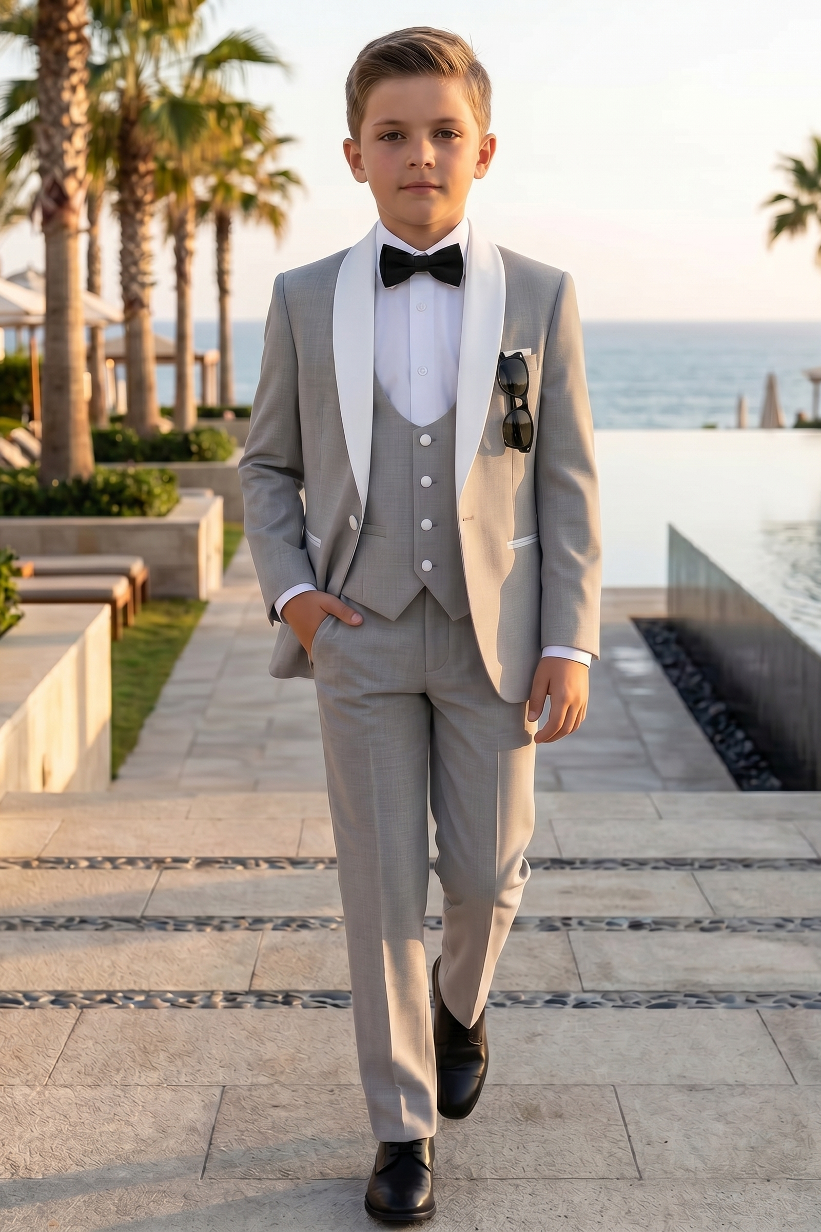 Light Gray And White Cotton Linen Single-Breasted 3-Piece Suit