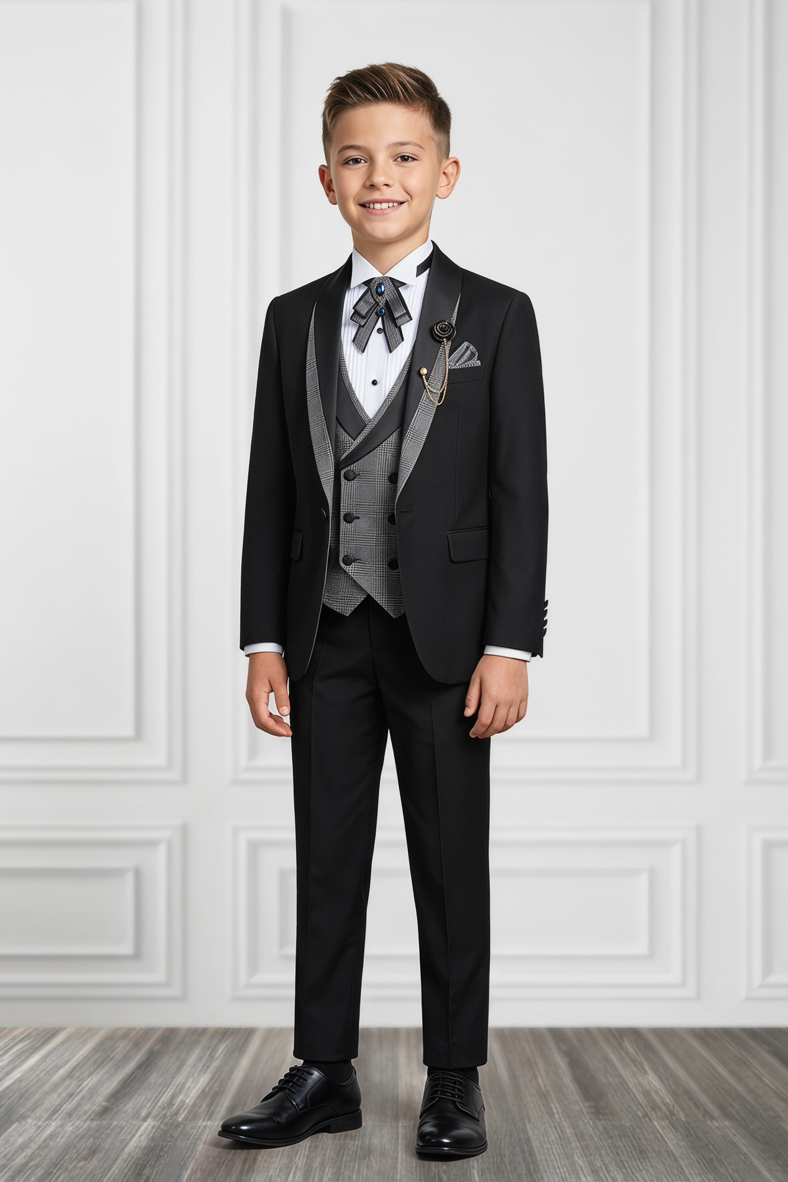 Black Plaid Satin Blend 3-Piece Suit