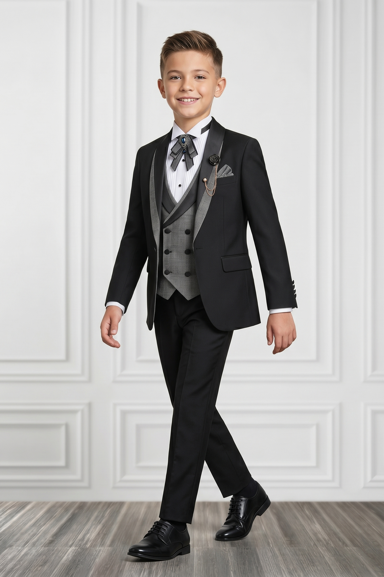 Black Plaid Satin Blend 3-Piece Suit