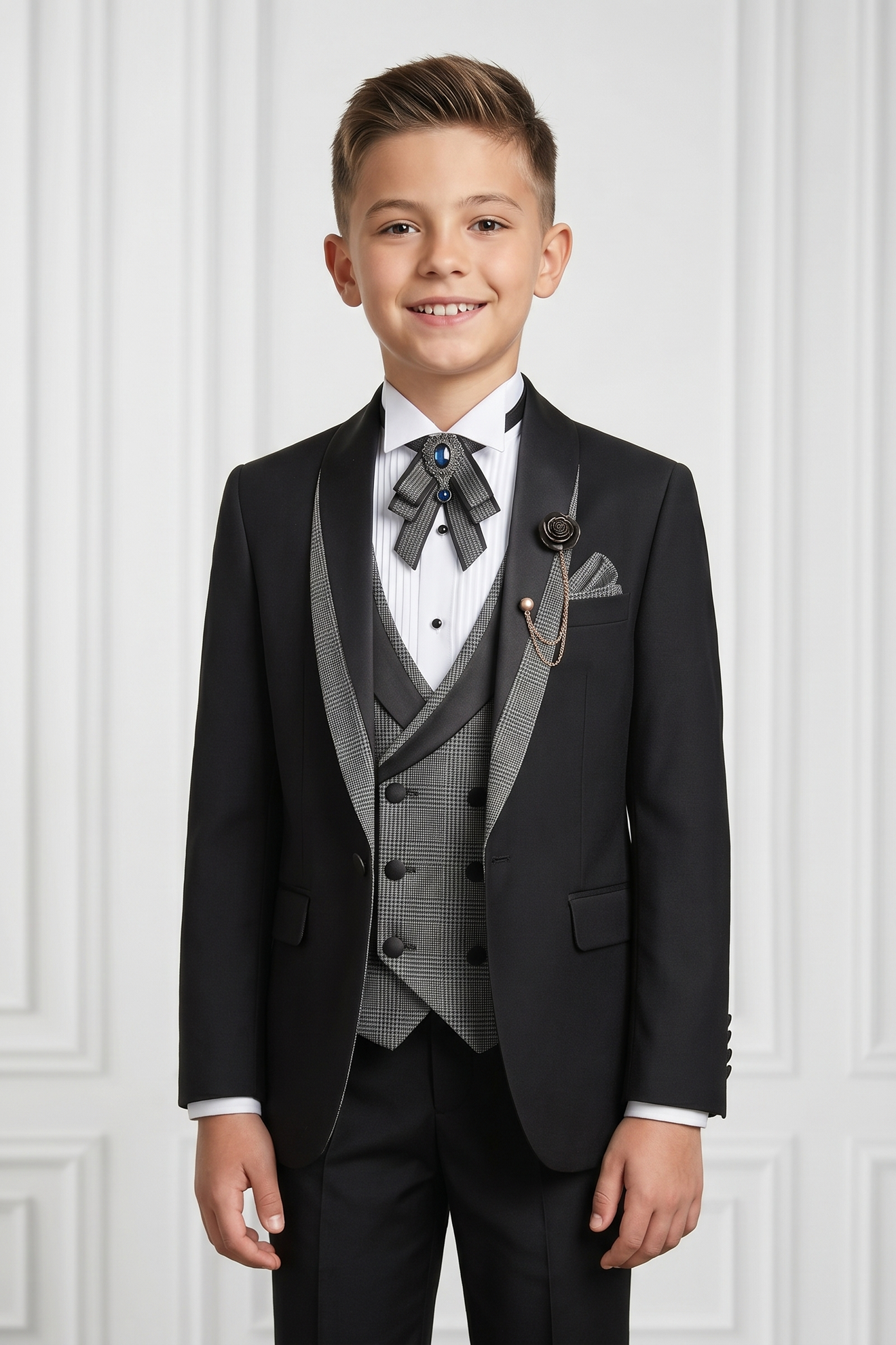 Black Plaid Satin Blend 3-Piece Suit