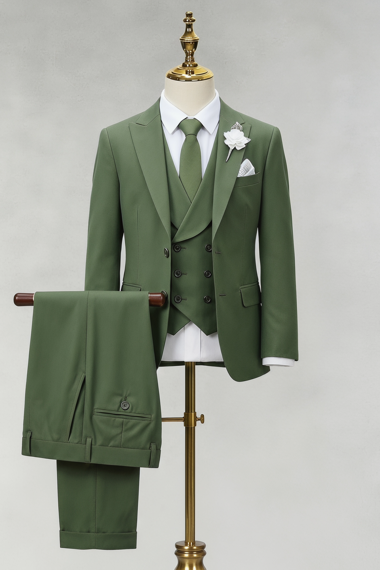 Green Serge-Blend Single-Breasted 3-Piece Suit