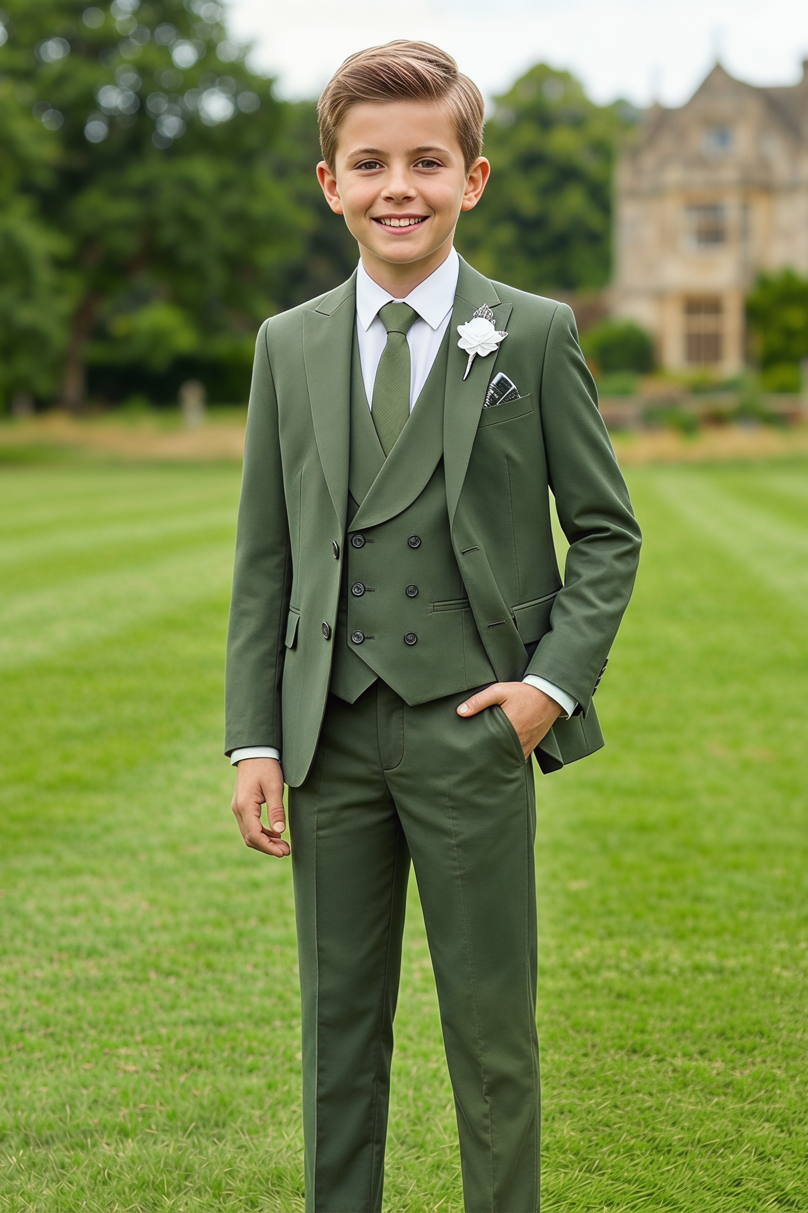 Green Serge-Blend Single-Breasted 3-Piece Suit