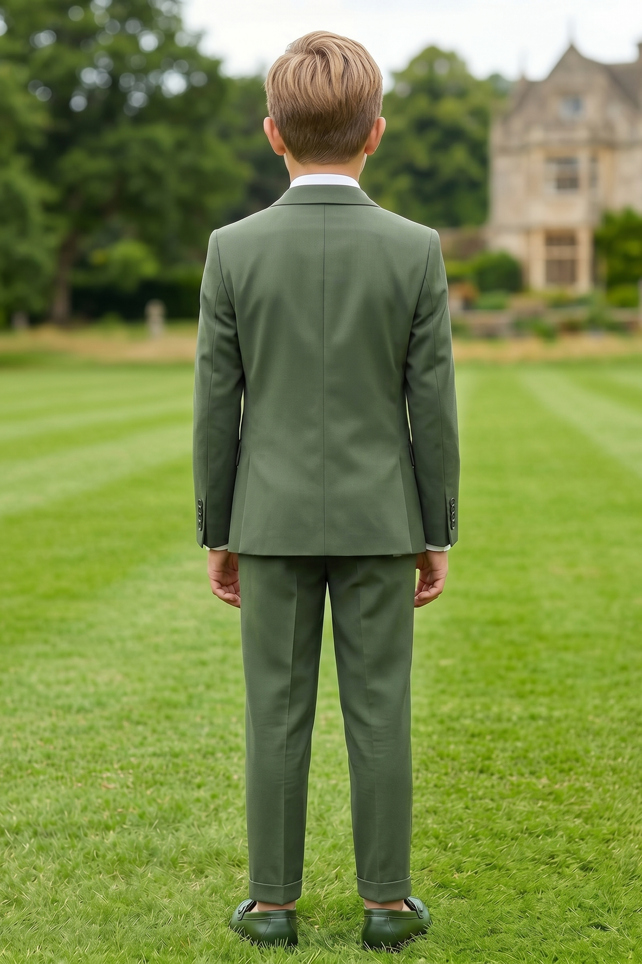Green Serge-Blend Single-Breasted 3-Piece Suit