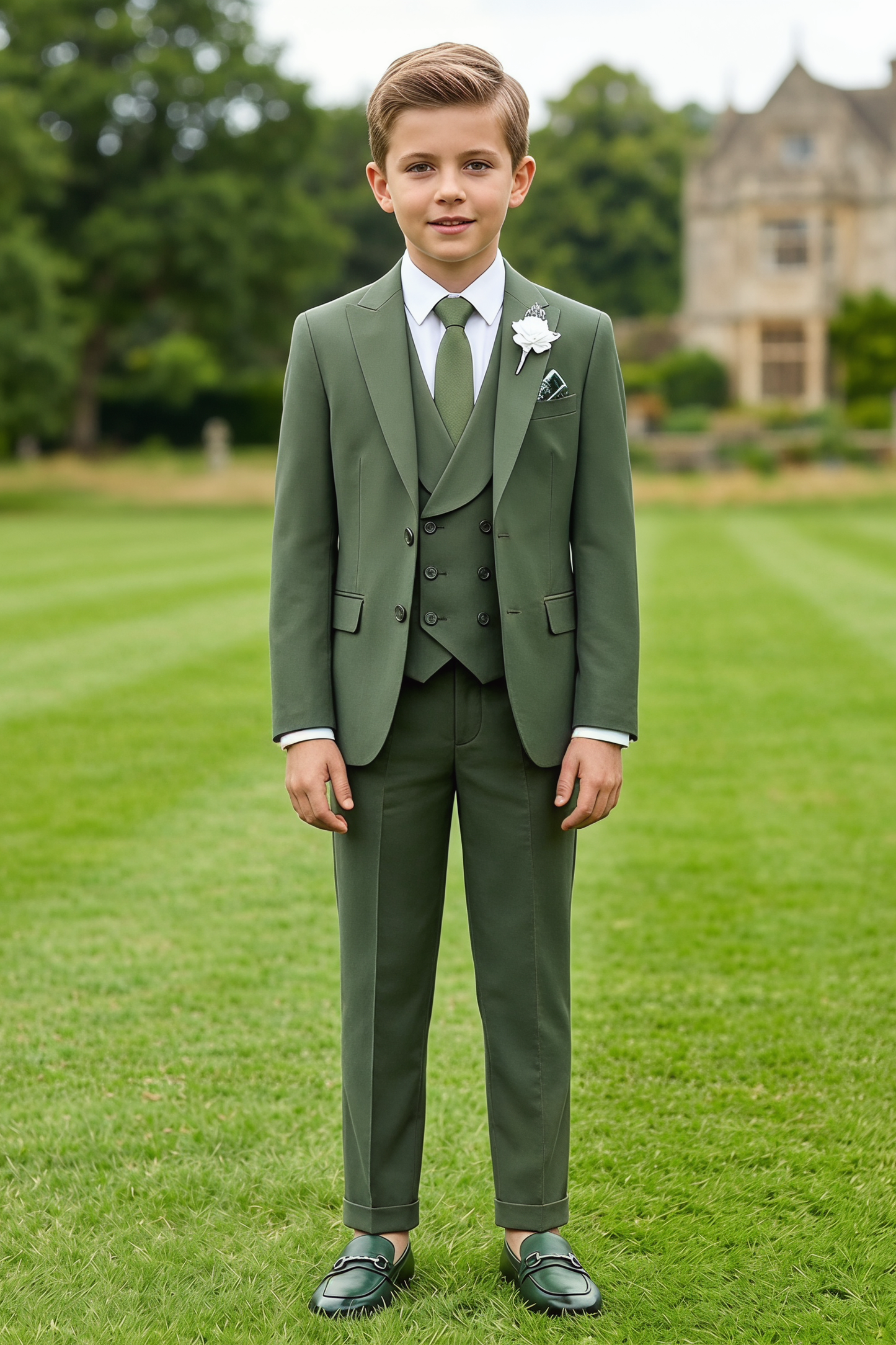 Green Serge-Blend Single-Breasted 3-Piece Suit