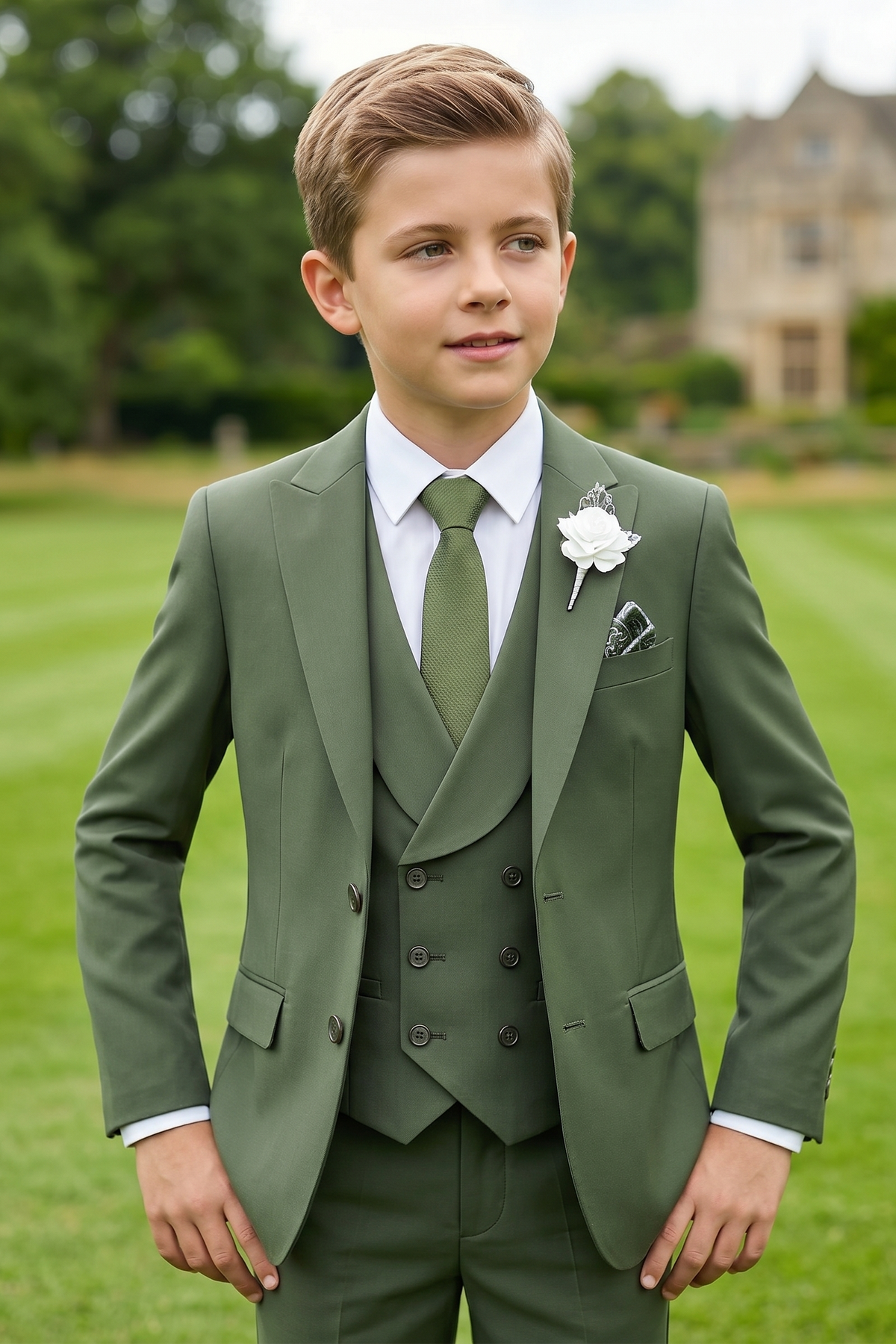 Green Serge-Blend Single-Breasted 3-Piece Suit
