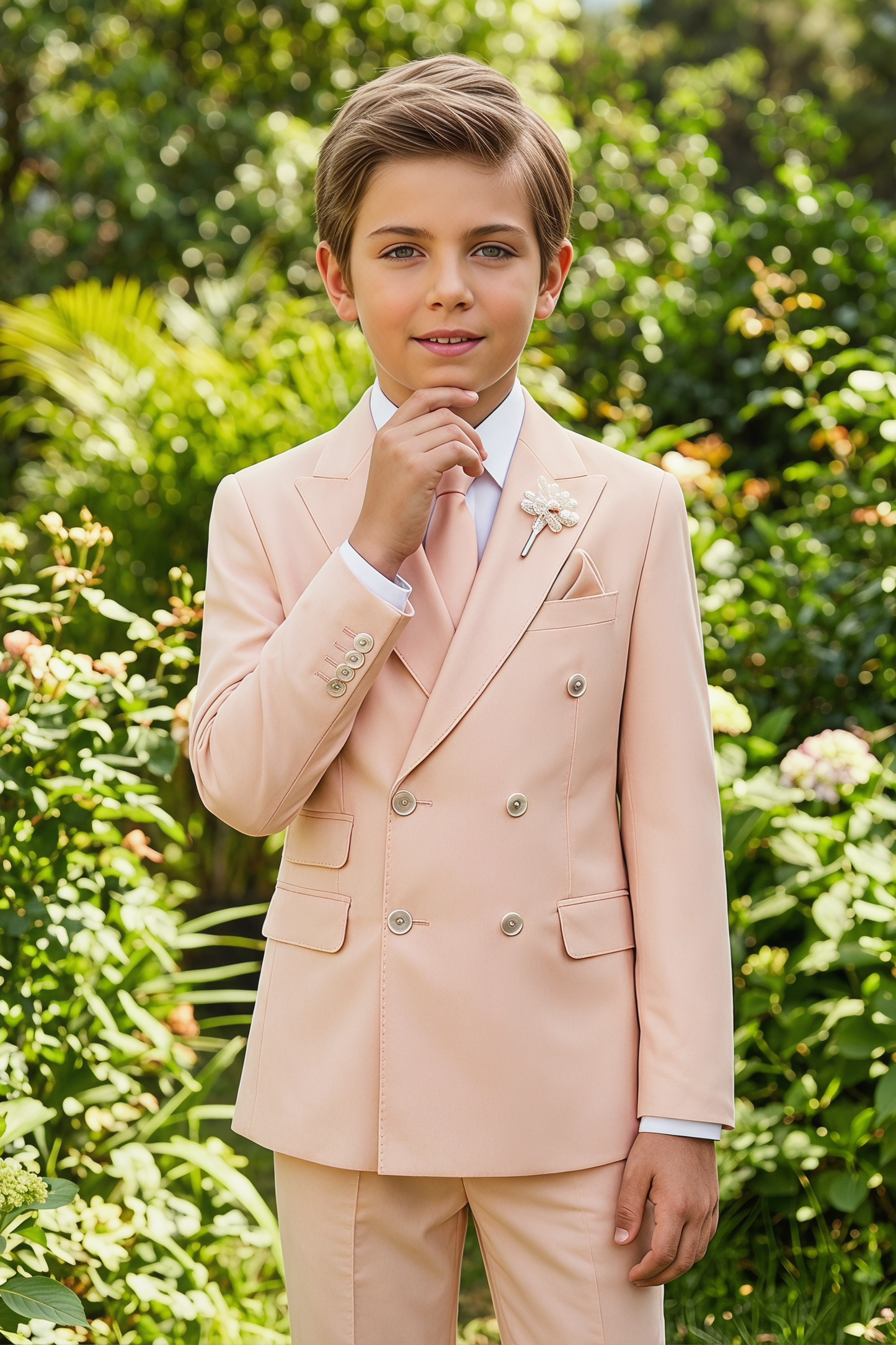 Light Pink Serge-Blend Double-Breasted 2-Piece Suit