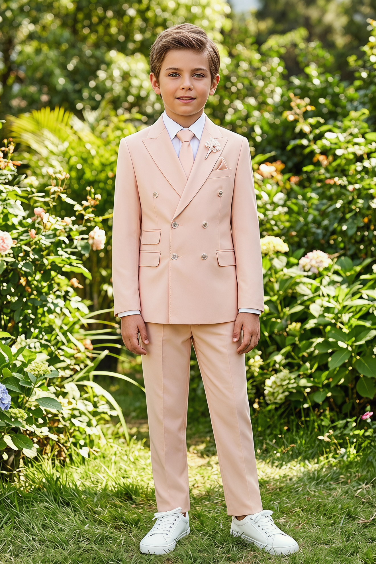 Light Pink Serge-Blend Double-Breasted 2-Piece Suit