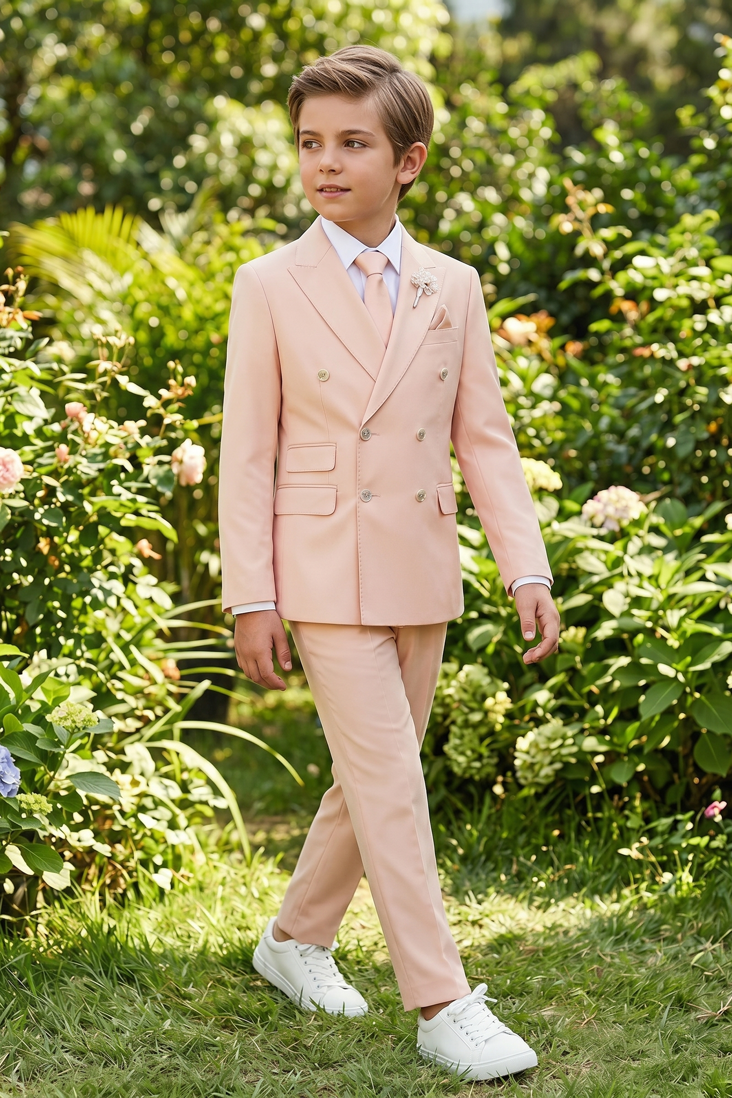 Light Pink Serge-Blend Double-Breasted 2-Piece Suit
