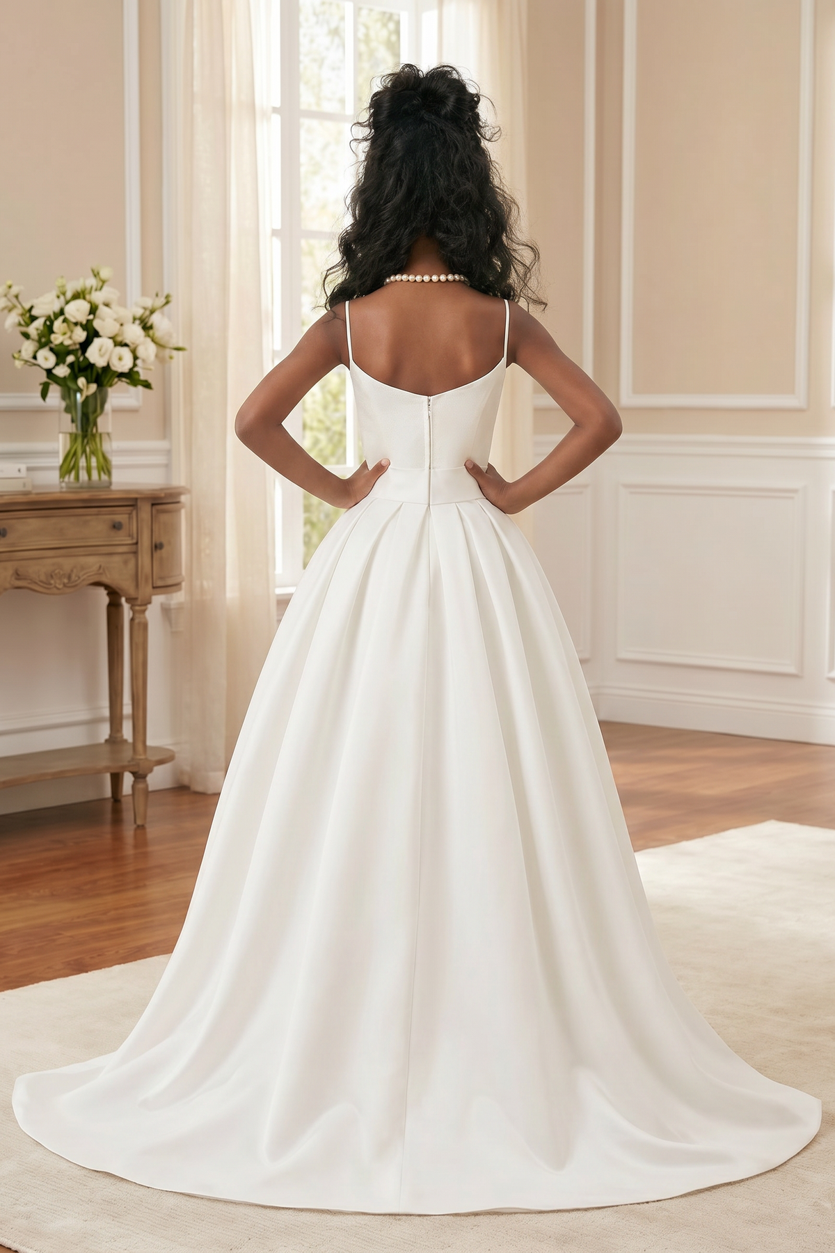 White Satin Strappy Bow Detail Floor-Length Dress