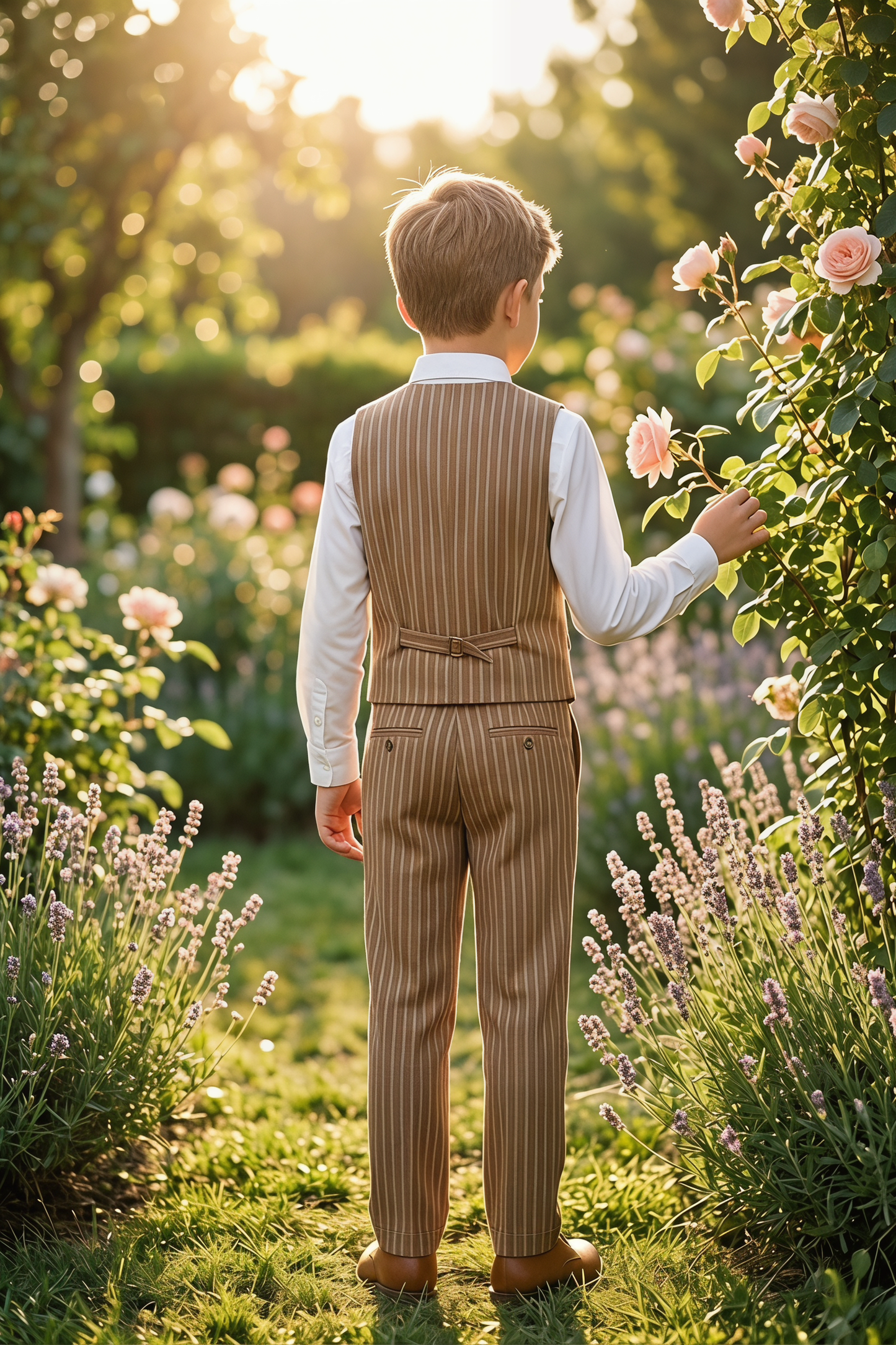 Light Brown Striped Lapel Single-Breasted Vest 2-Piece Set