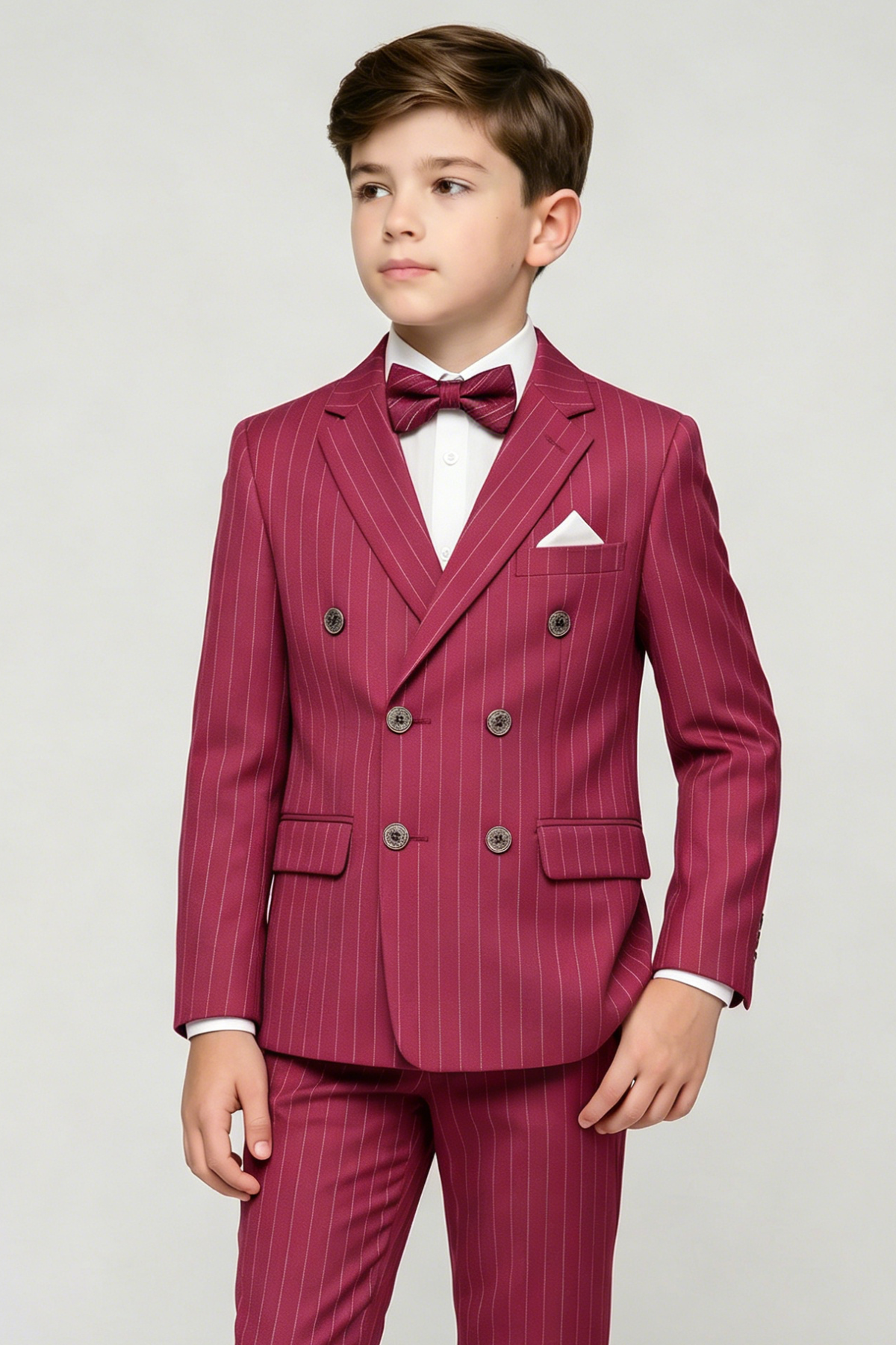 Dragon Fruit-Colored Fine-Striped Double-Breasted 2-Piece Suit¡ªIdeal for Weddings