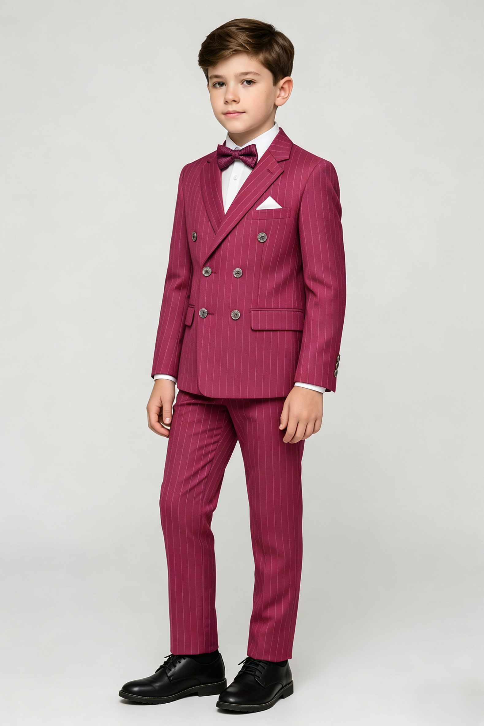 Dragon Fruit-Colored Fine-Striped Double-Breasted 2-Piece Suit¡ªIdeal for Weddings