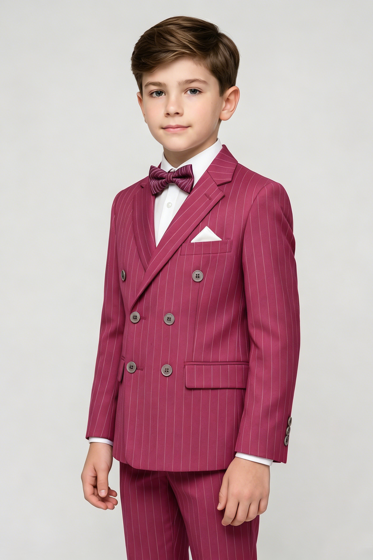 Dragon Fruit-Colored Fine-Striped Double-Breasted 2-Piece Suit¡ªIdeal for Weddings
