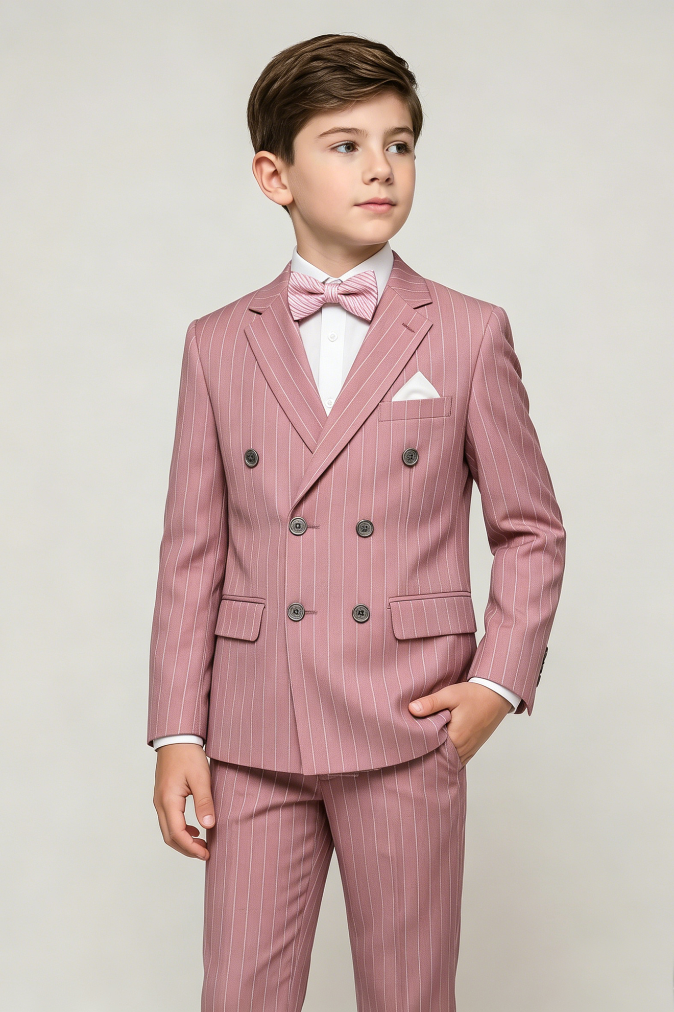 Light Pink Fine-Striped Double-Breasted 2-Piece Suit¡ªIdeal for Weddings
