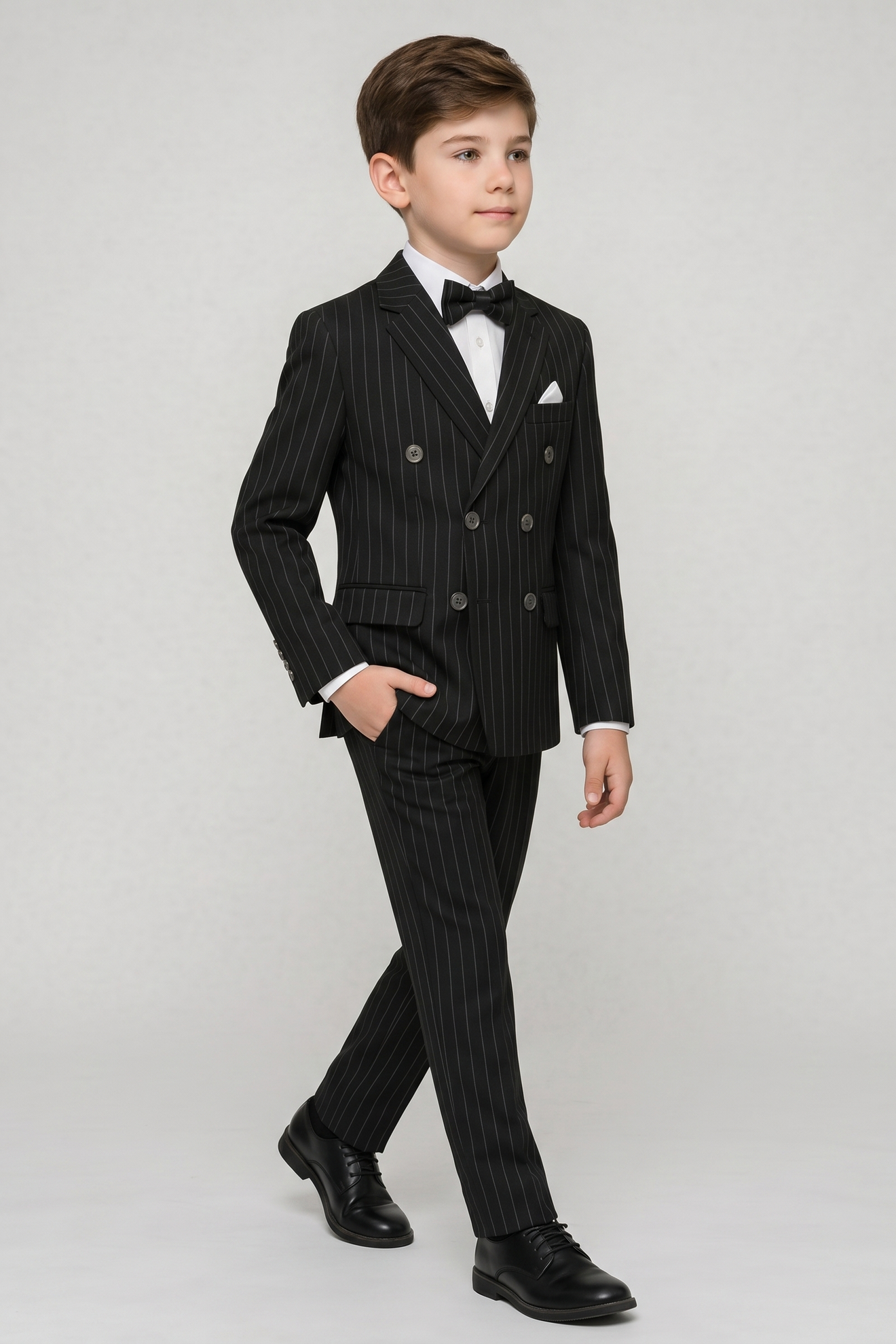Black Fine-Striped Double-Breasted 2-Piece Suit¡ªIdeal for Weddings