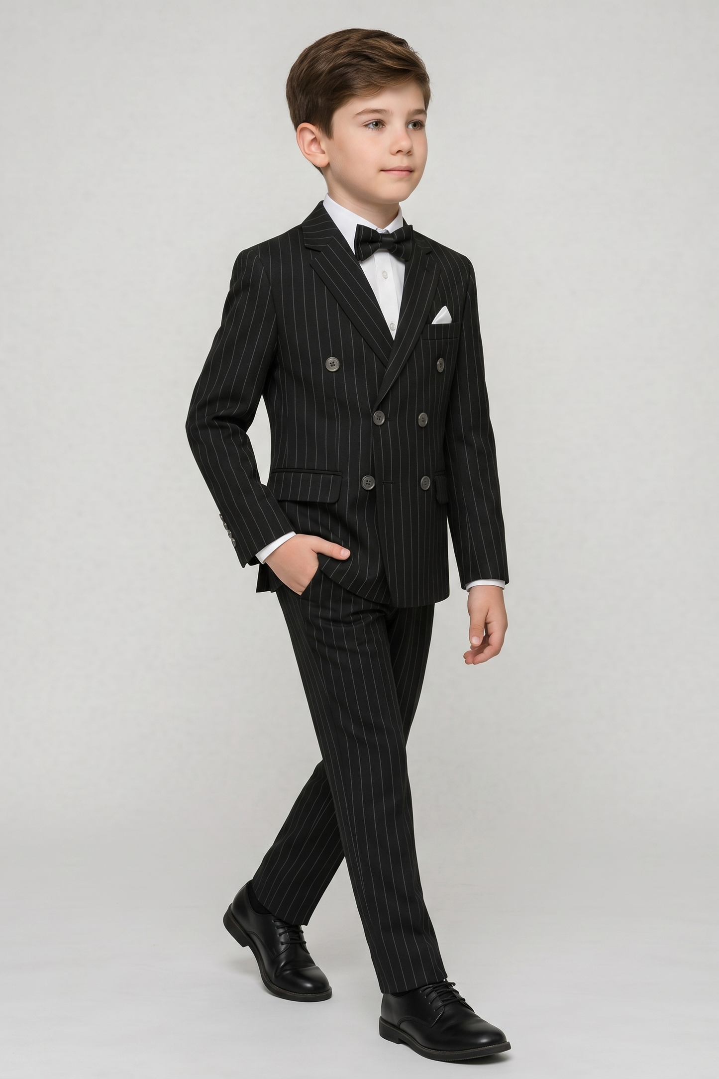 Black Fine-Striped Double-Breasted 2-Piece Suit¡ªIdeal for Weddings