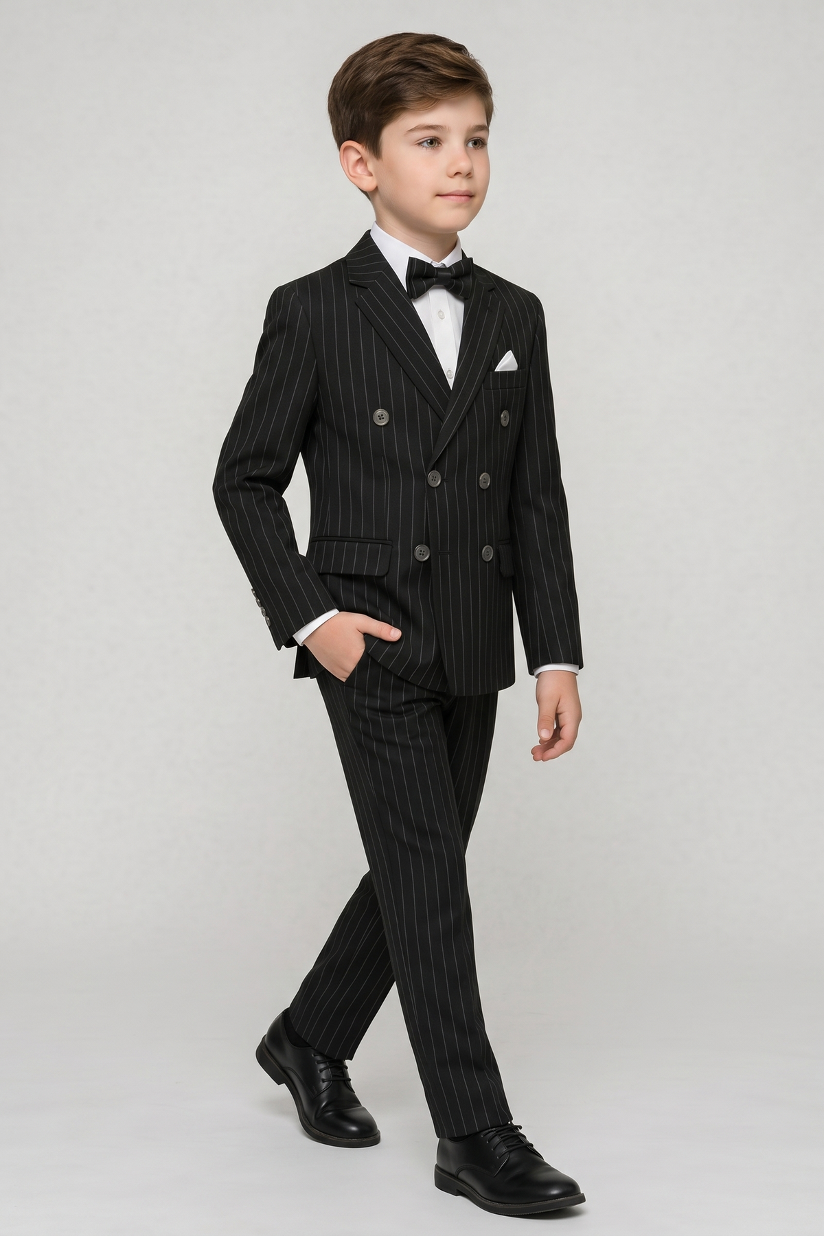 Black Fine-Striped Double-Breasted 2-Piece Suit¡ªIdeal for Weddings