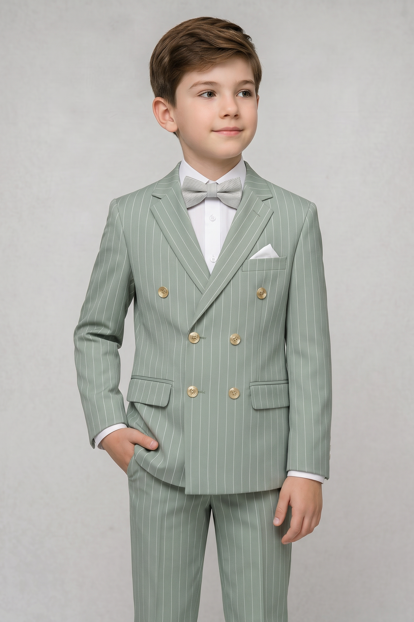 Light Green Fine-Striped Double-Breasted 2-Piece Suit¡ªIdeal for Weddings