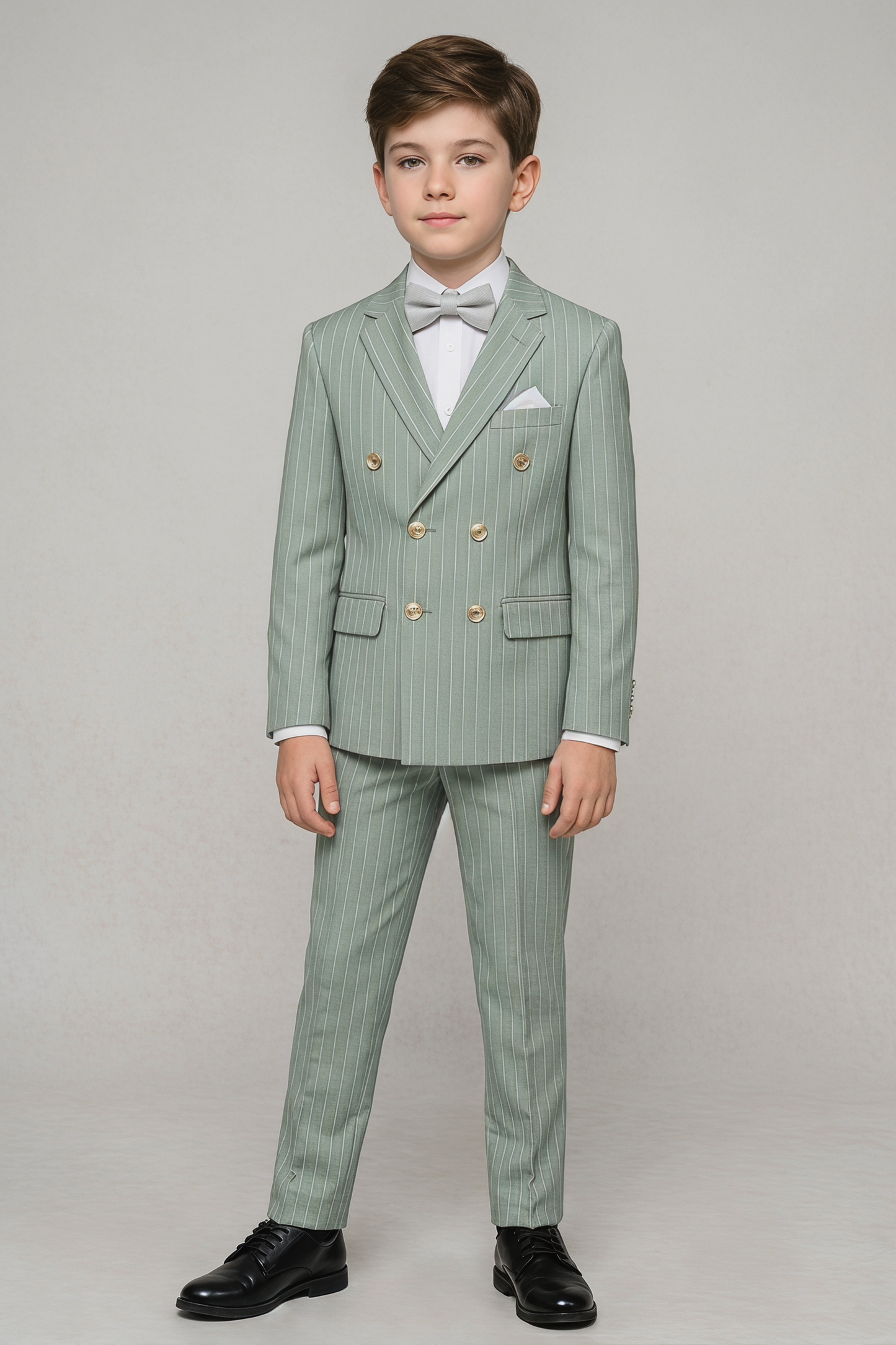Light Green Fine-Striped Double-Breasted 2-Piece Suit¡ªIdeal for Weddings