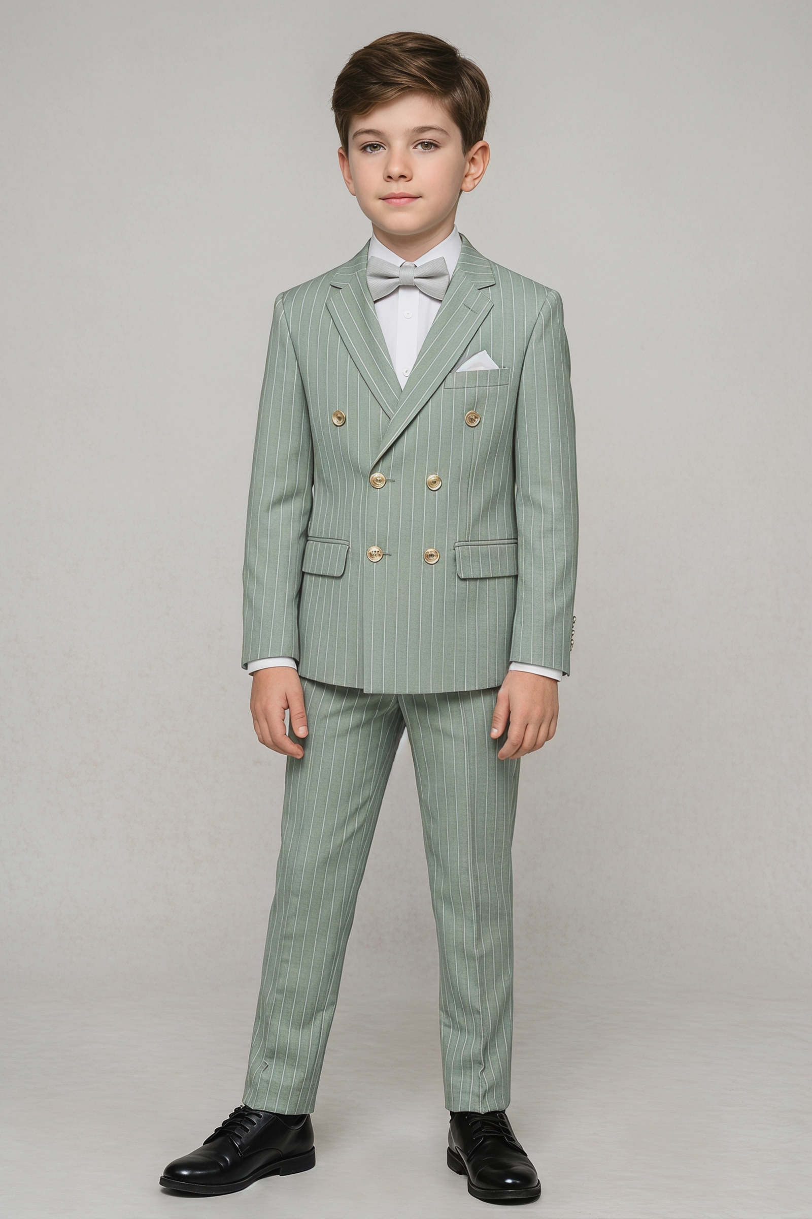 Light Green Fine-Striped Double-Breasted 2-Piece Suit¡ªIdeal for Weddings