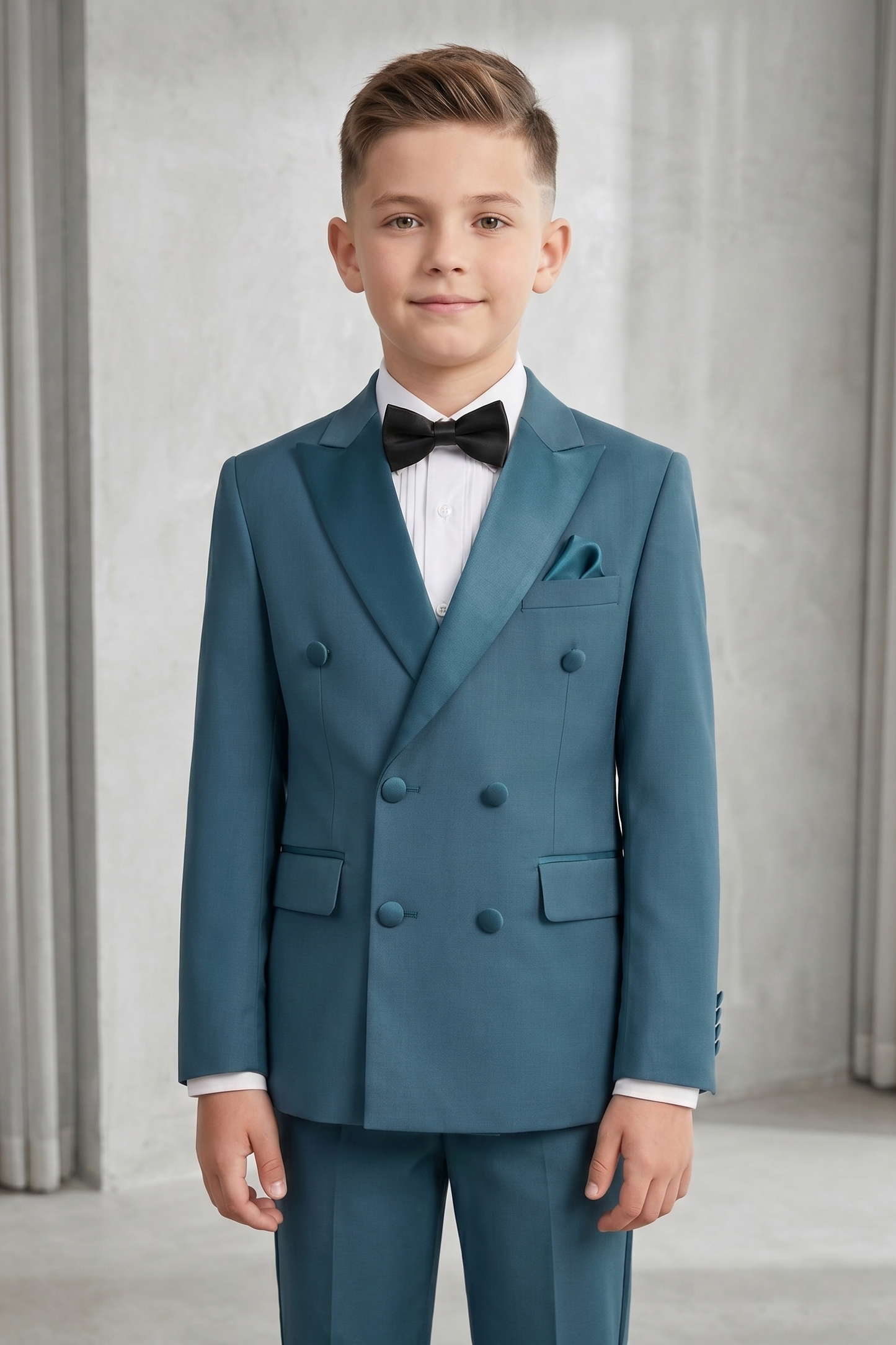 Peacock Blue Satin Double-Breasted 2-Piece Suit