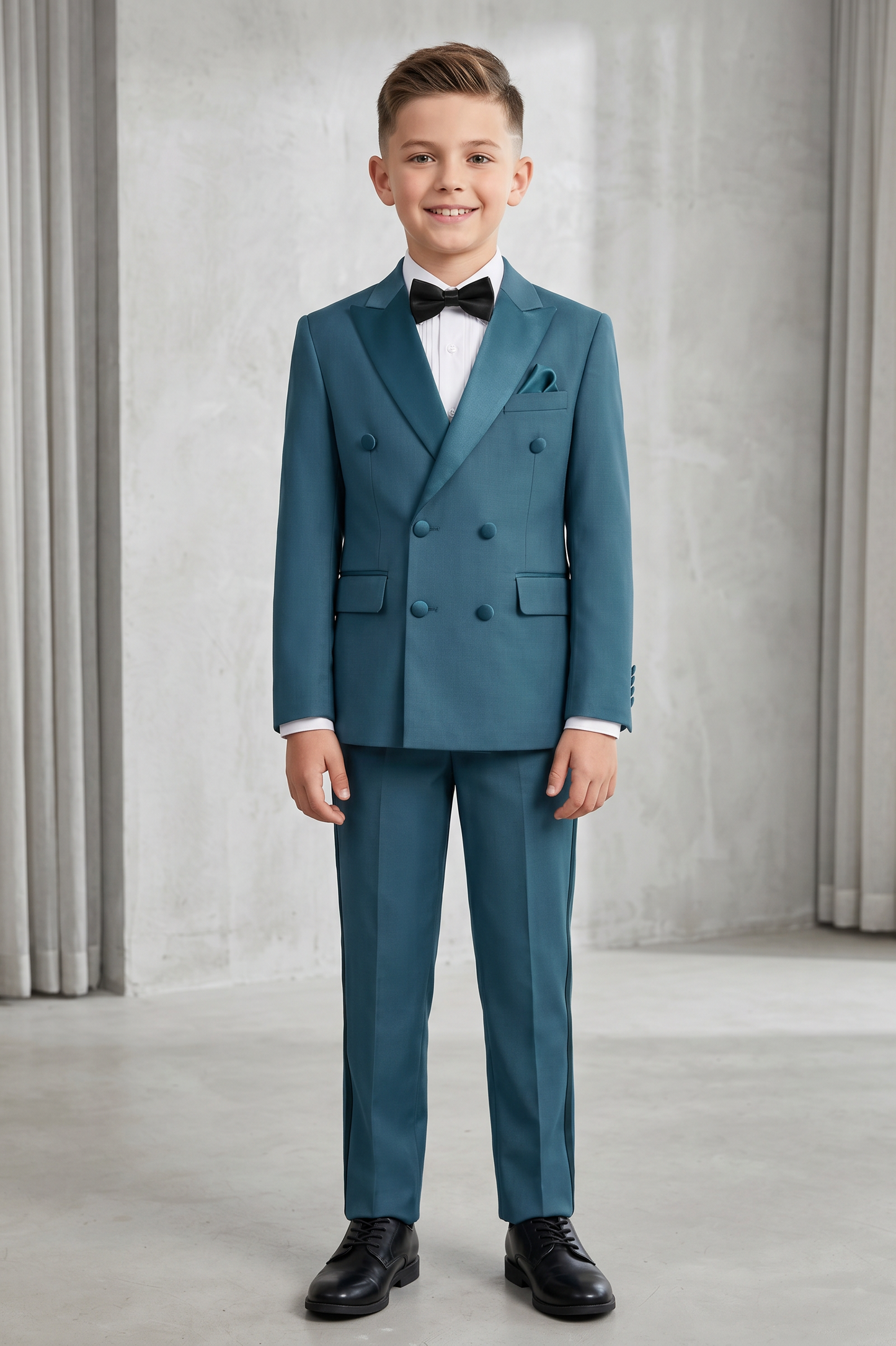 Peacock Blue Satin Double-Breasted 2-Piece Suit