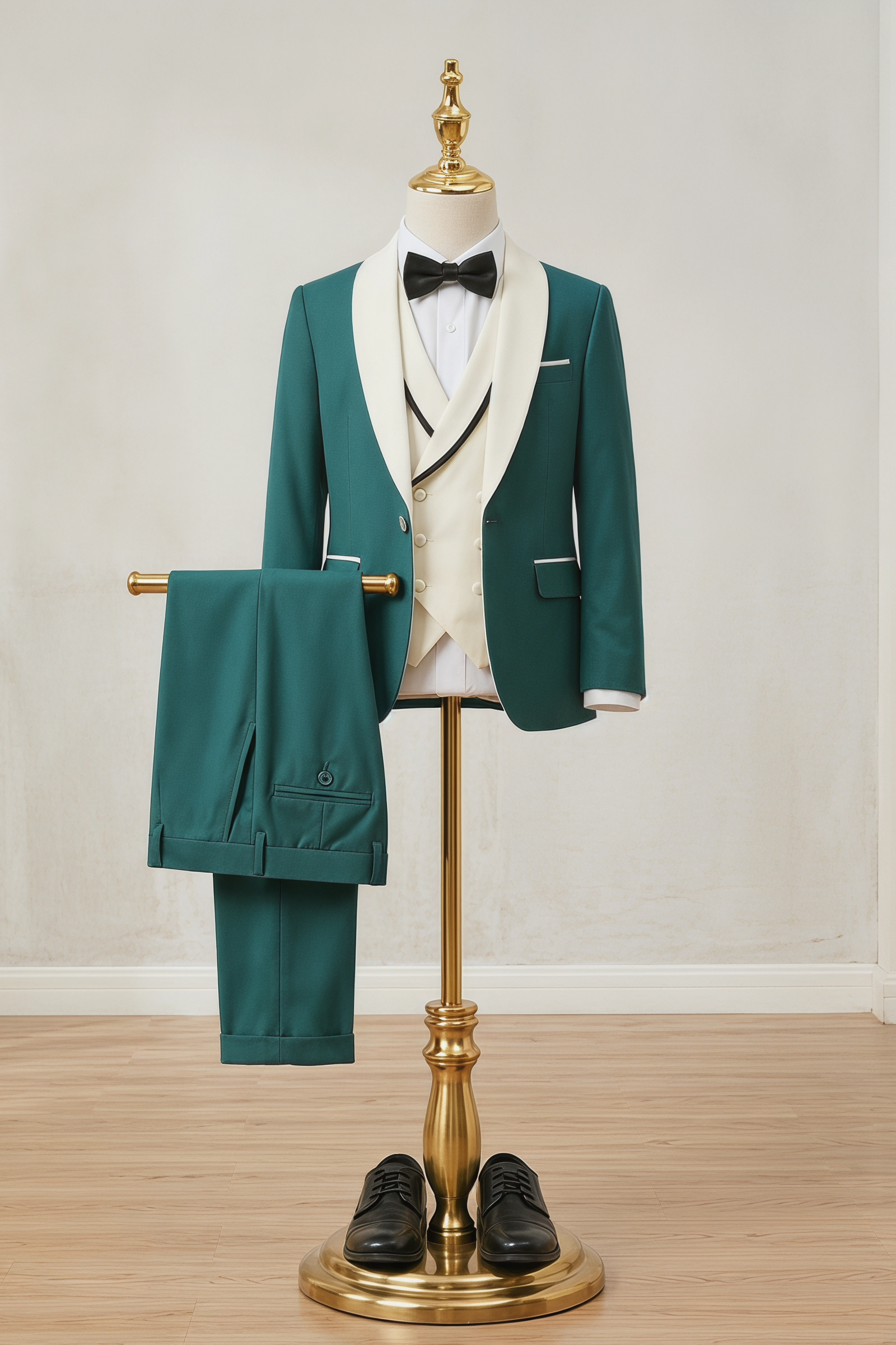 Dark Green Color-Blocked 3-Piece Suit