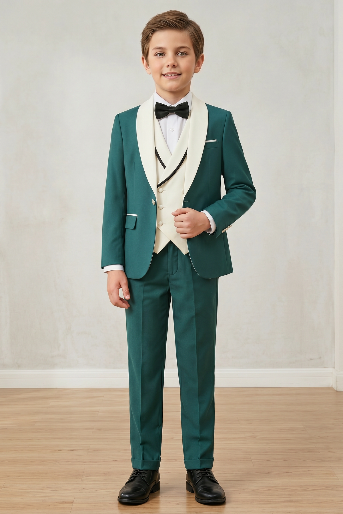 Dark Green Color-Blocked 3-Piece Suit