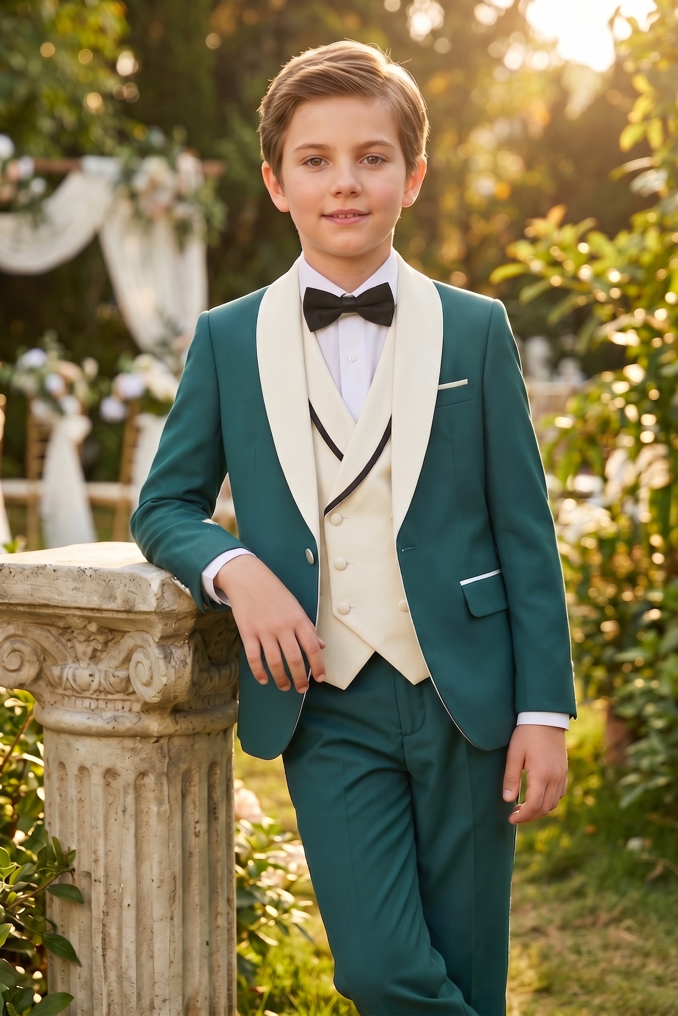 Dark Green Color-Blocked 3-Piece Suit