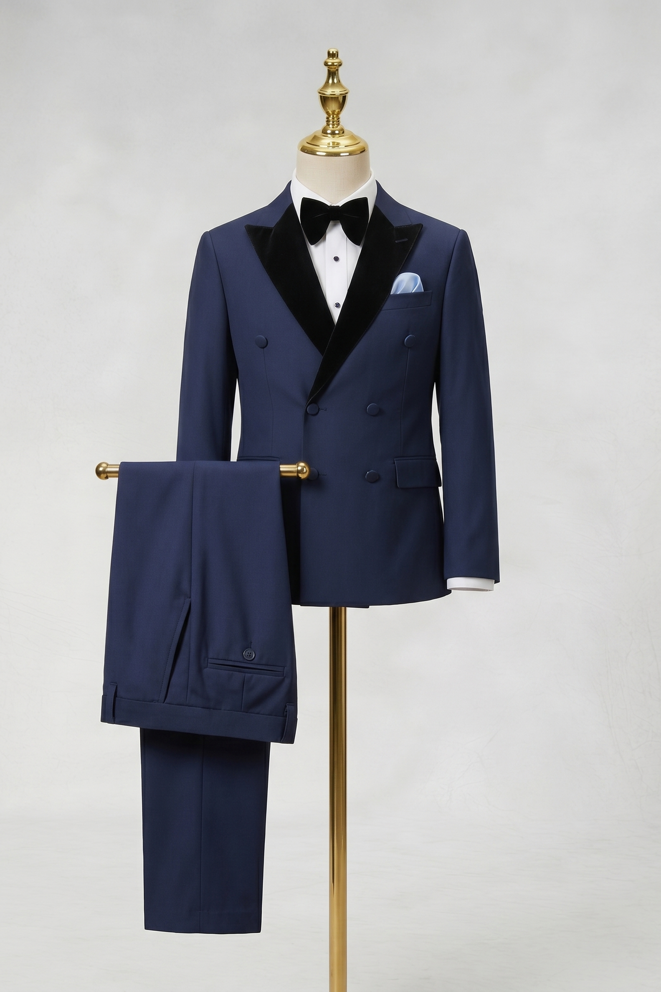 Dark Blue Velvet Double-Breasted 2-Piece Suit
