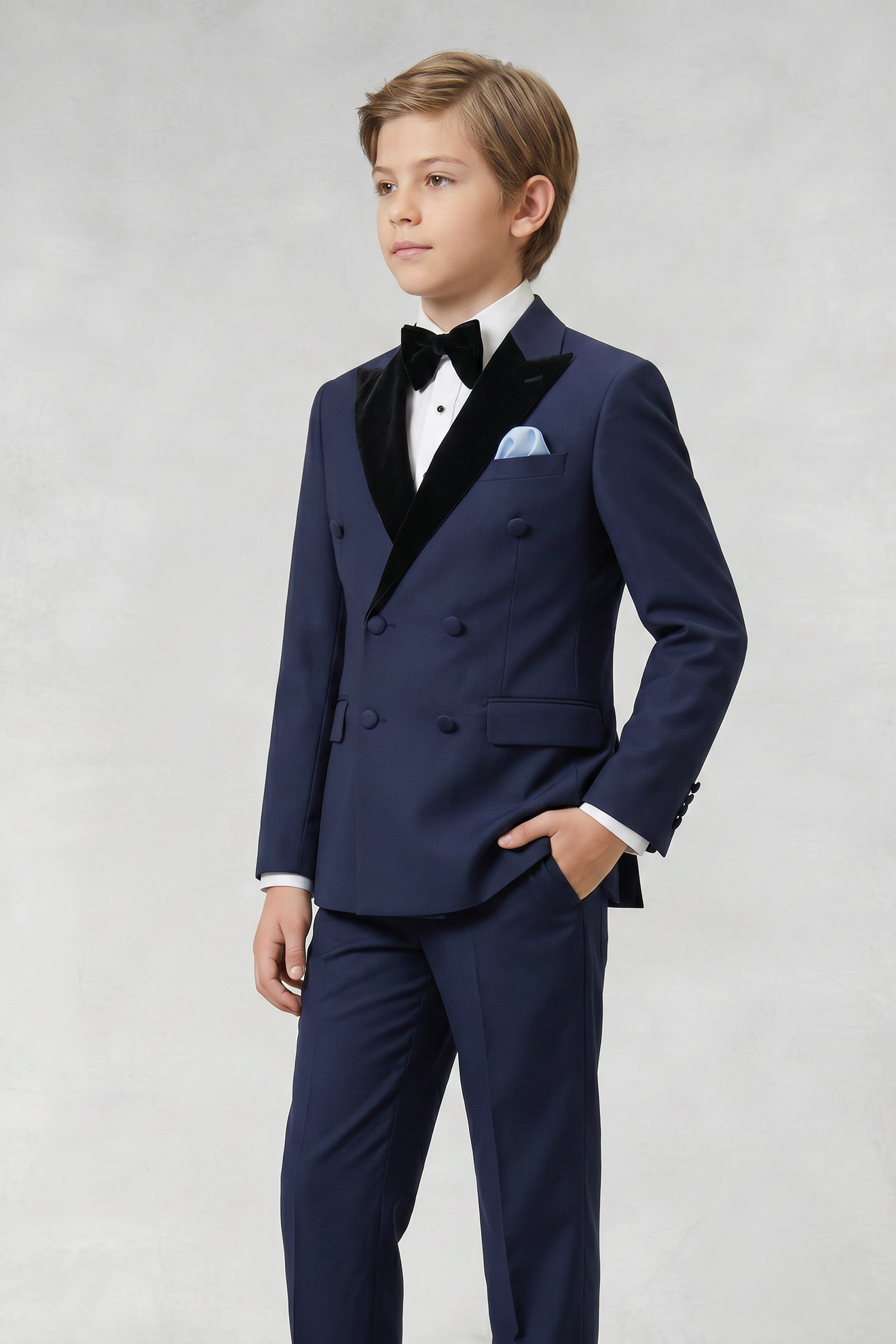 Dark Blue Velvet Double-Breasted 2-Piece Suit